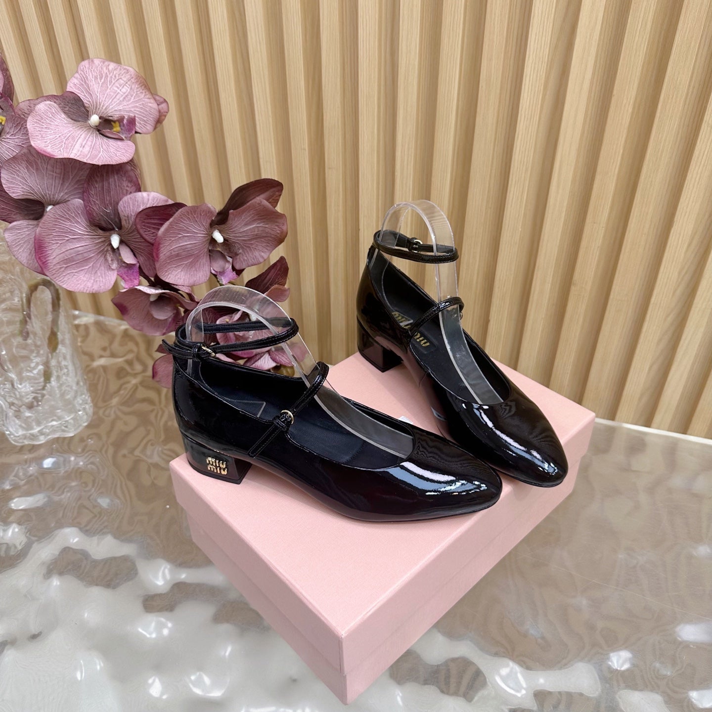 Miu Slingback Pumps With Straps 45mm Black Patent Leather 498174