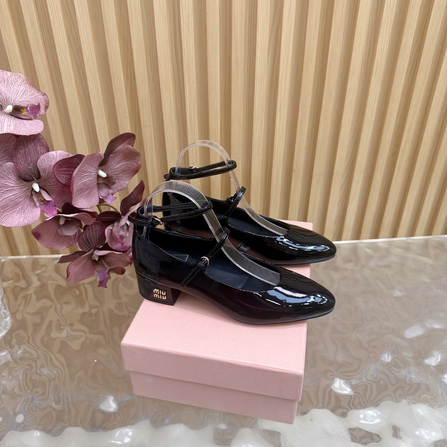 Miu Slingback Pumps With Straps 45mm Black Patent Leather 498174