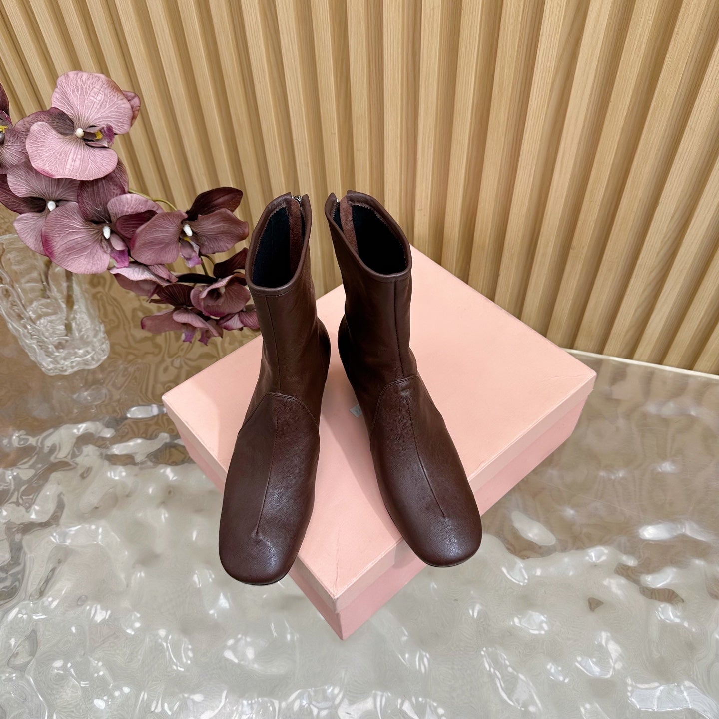 Miu Bootie Deep Reddish Brown Nappa Leather 498178