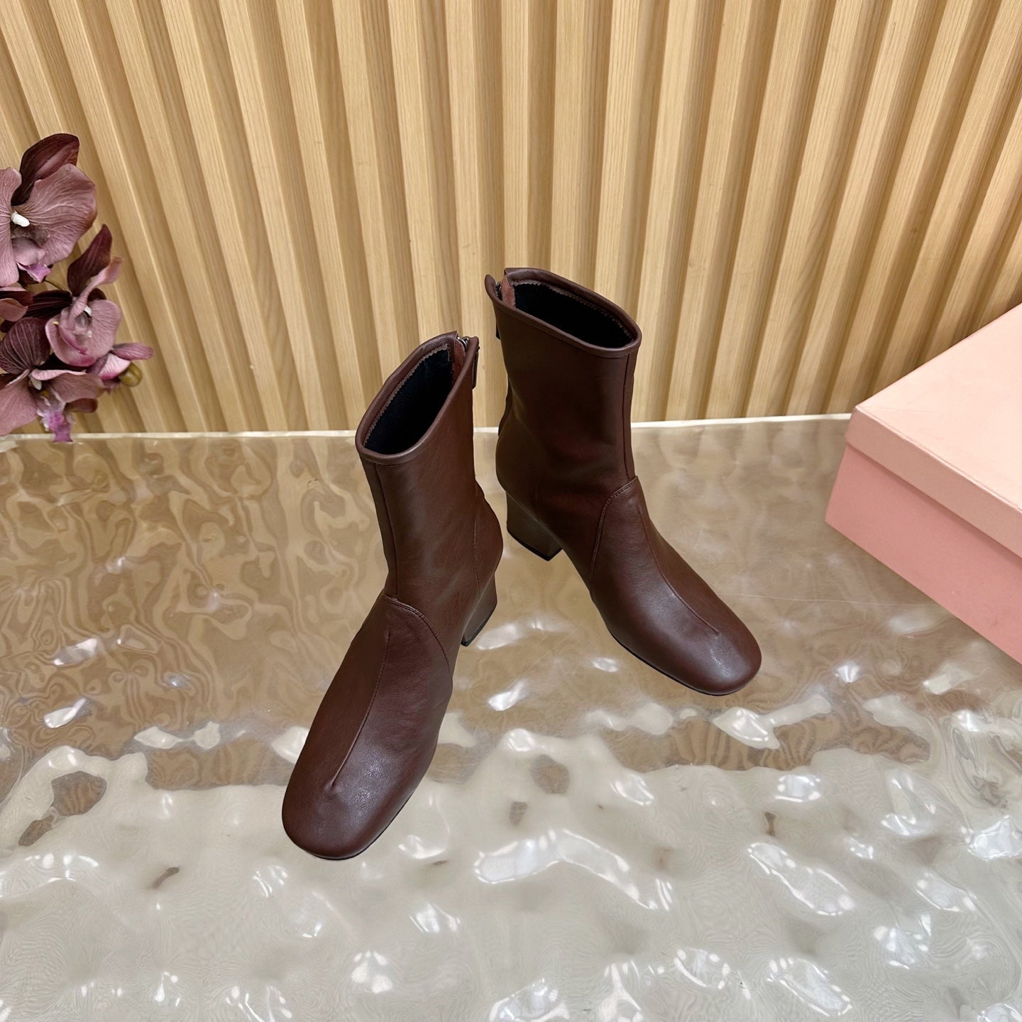 Miu Bootie Deep Reddish Brown Nappa Leather 498178