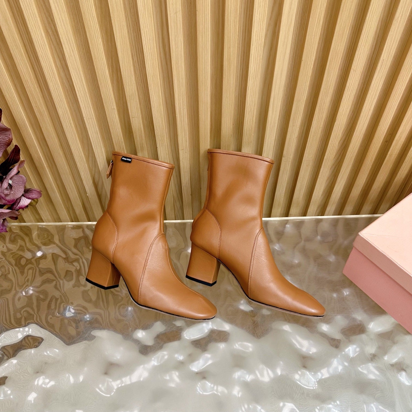 Miu Bootie Camel Nappa Leather 498179