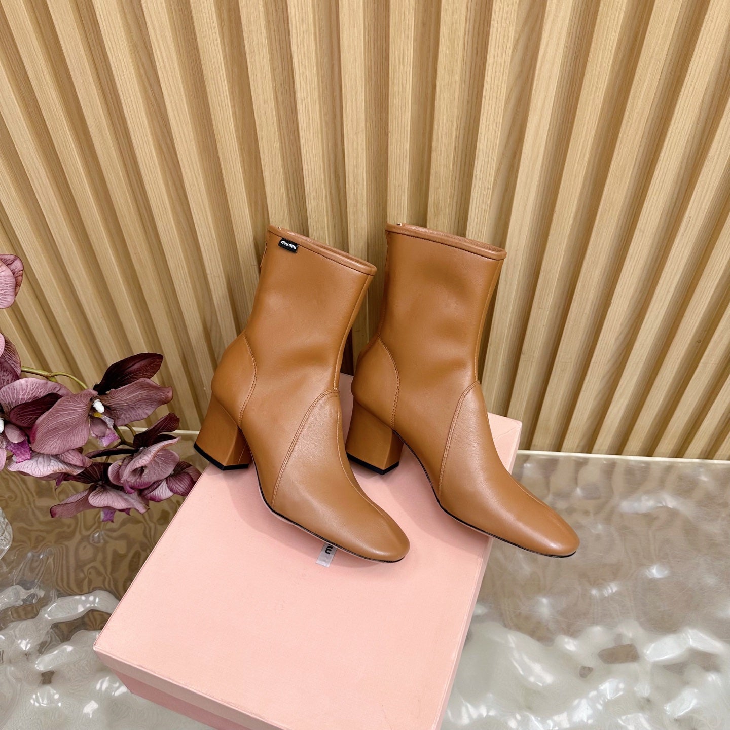 Miu Bootie Camel Nappa Leather 498179