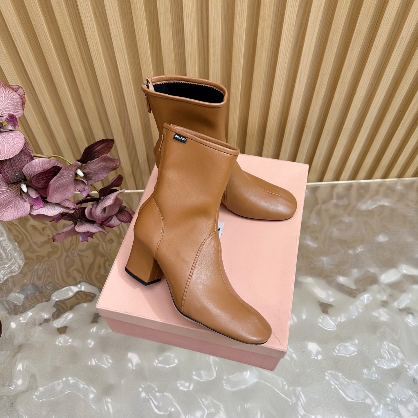 Miu Bootie Camel Nappa Leather 498179