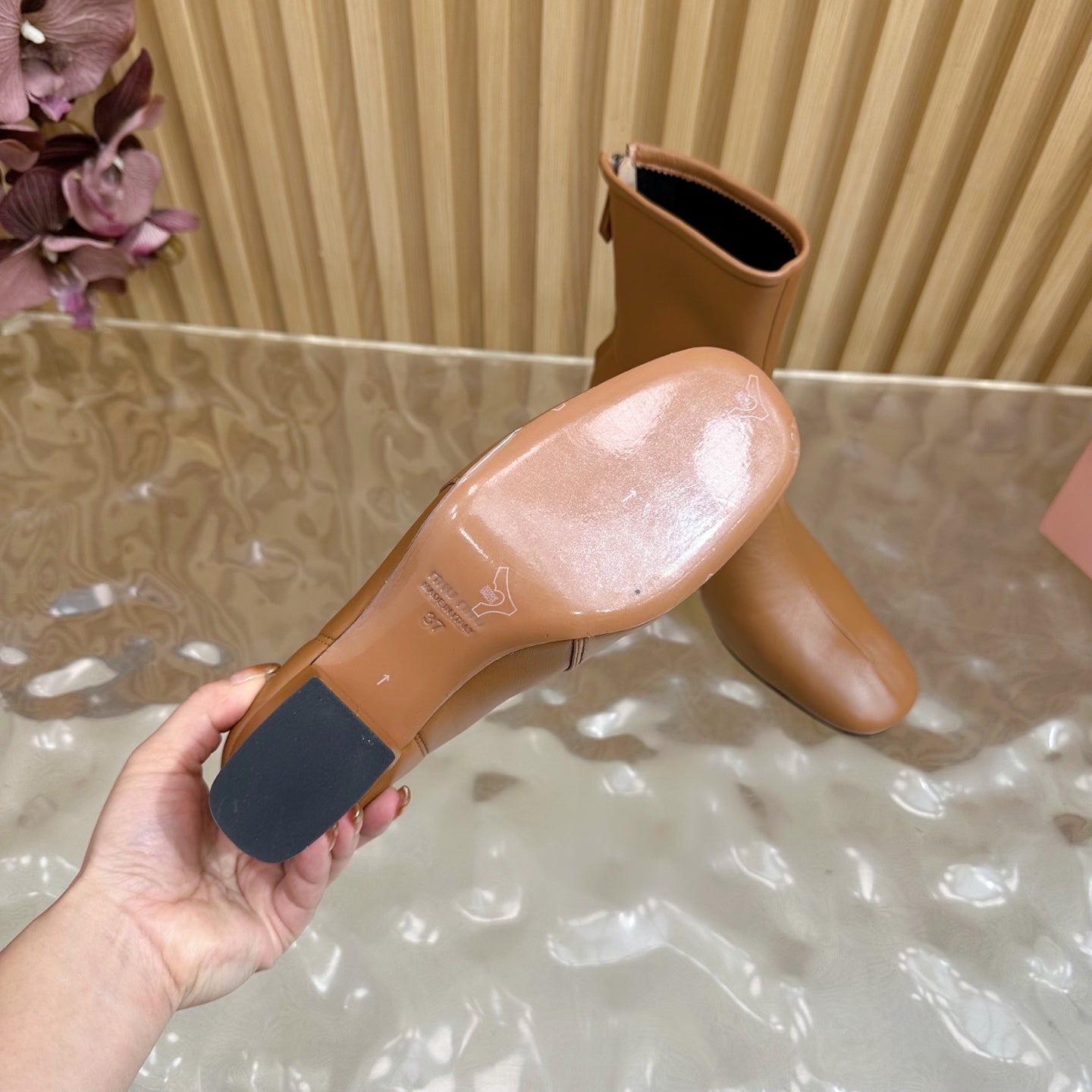 Miu Bootie Camel Nappa Leather 498179