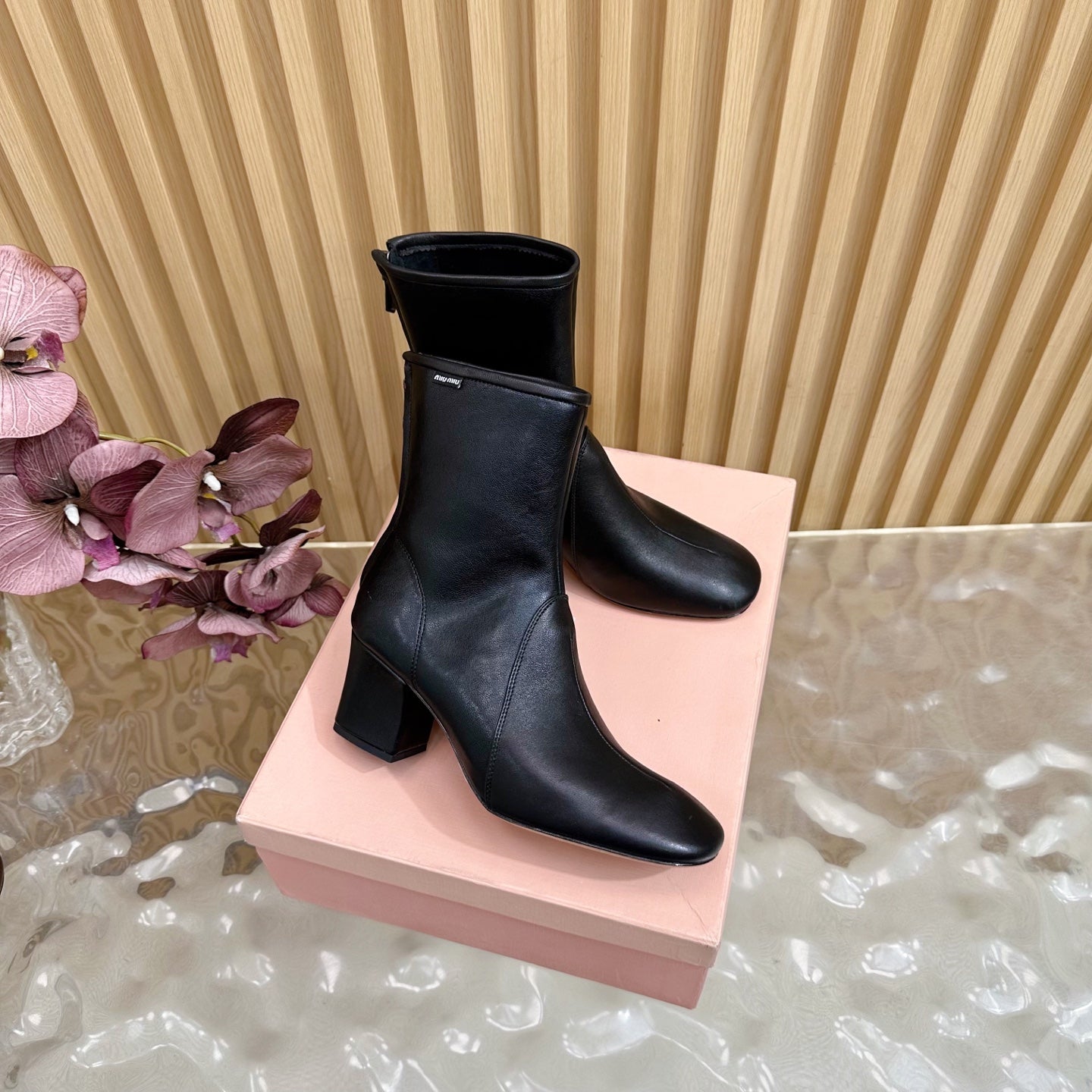 Miu Booties Black Nappa Leather 498180