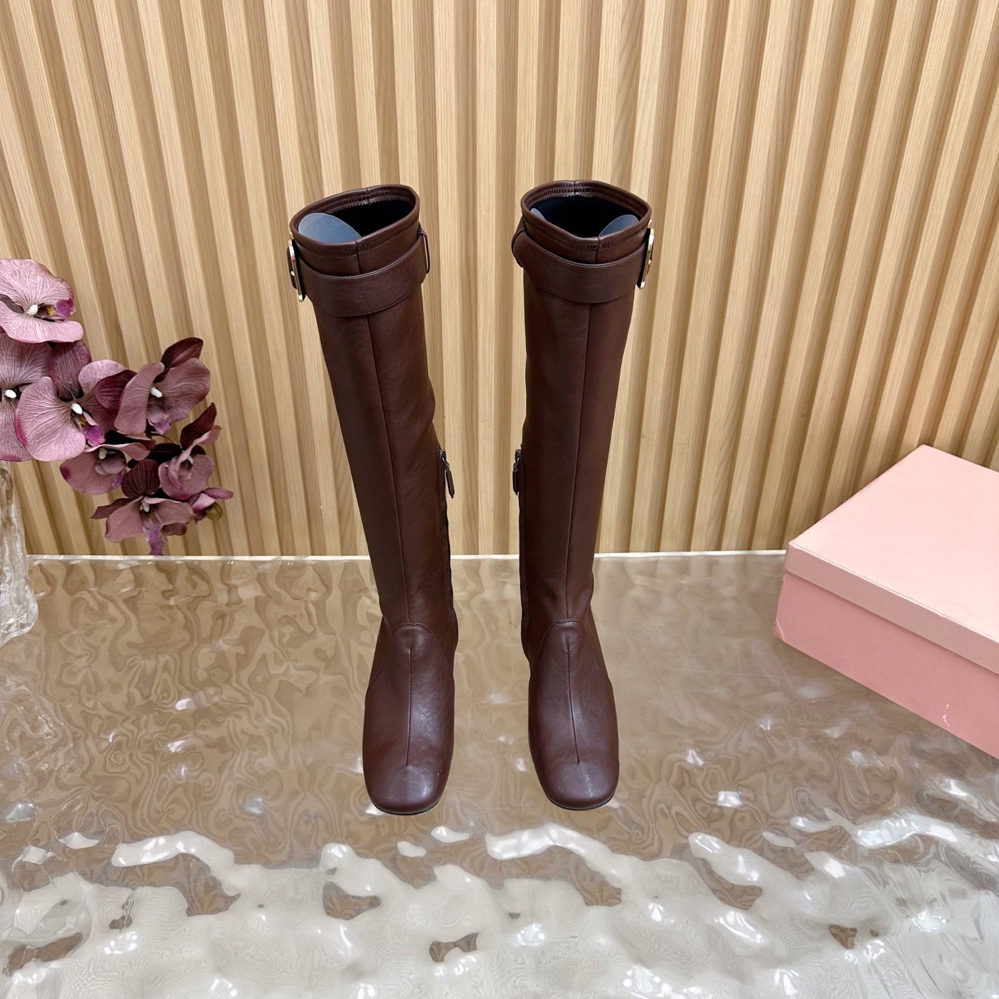 Miu Boots With Buckle Deep Reddish Brown Nappa Leather 498181