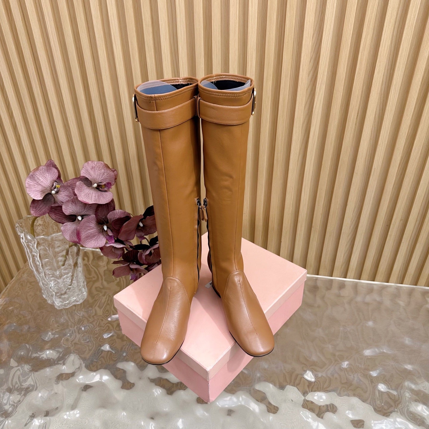 Miu Boots With Buckle Camel Nappa Leather 498182