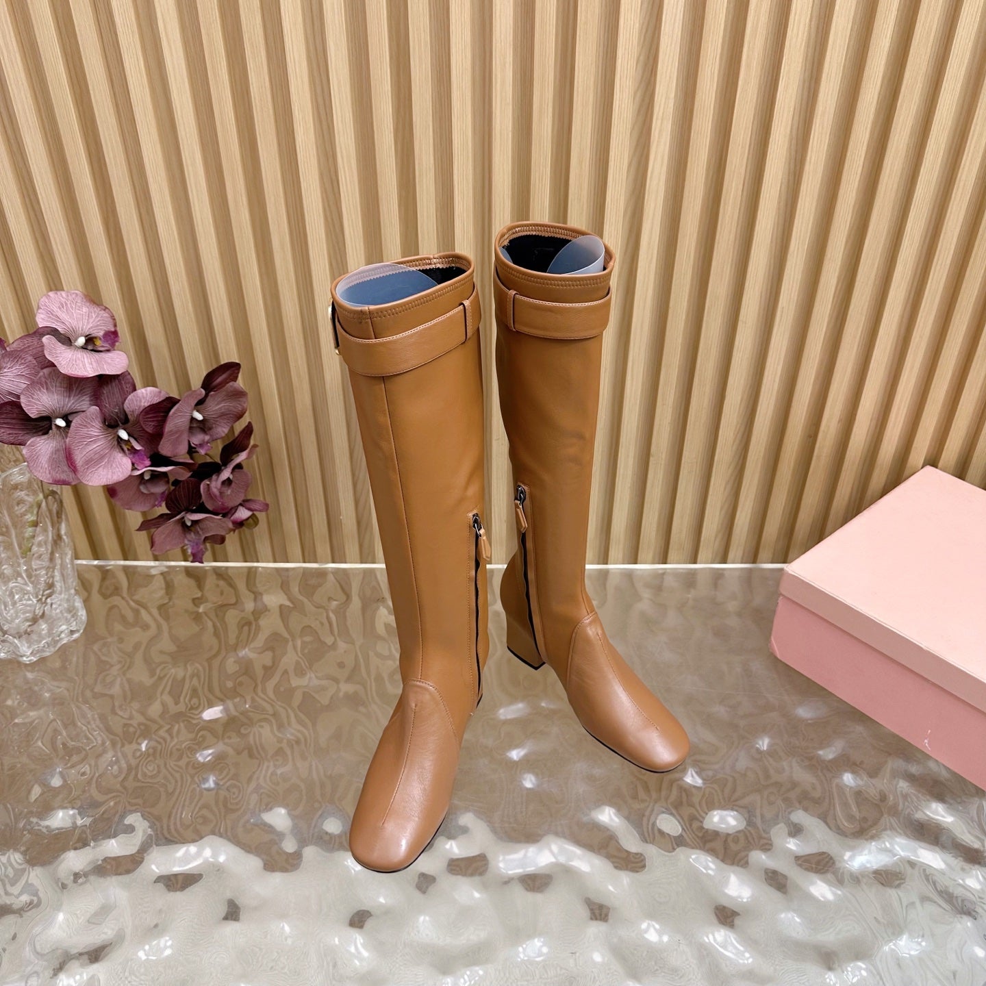Miu Boots With Buckle Camel Nappa Leather 498182