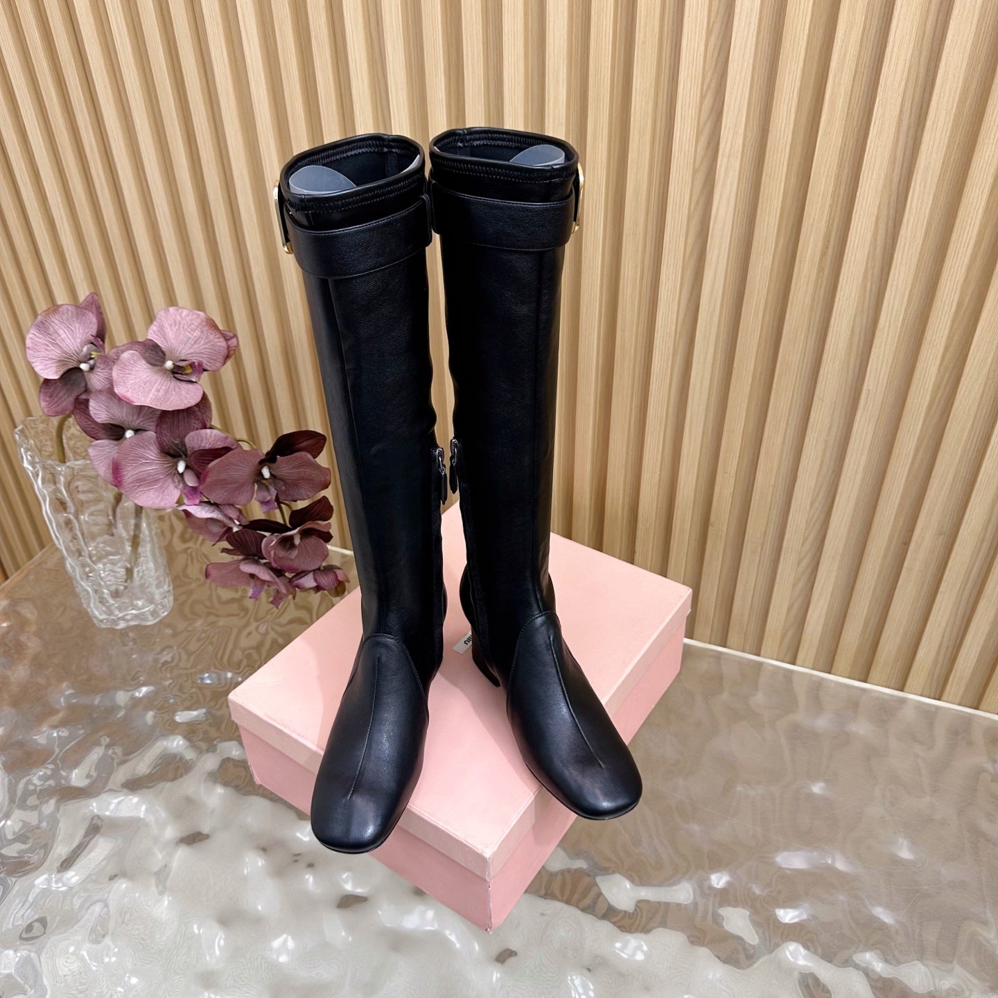 Miu Boots With Buckle Black Nappa Leather 498183