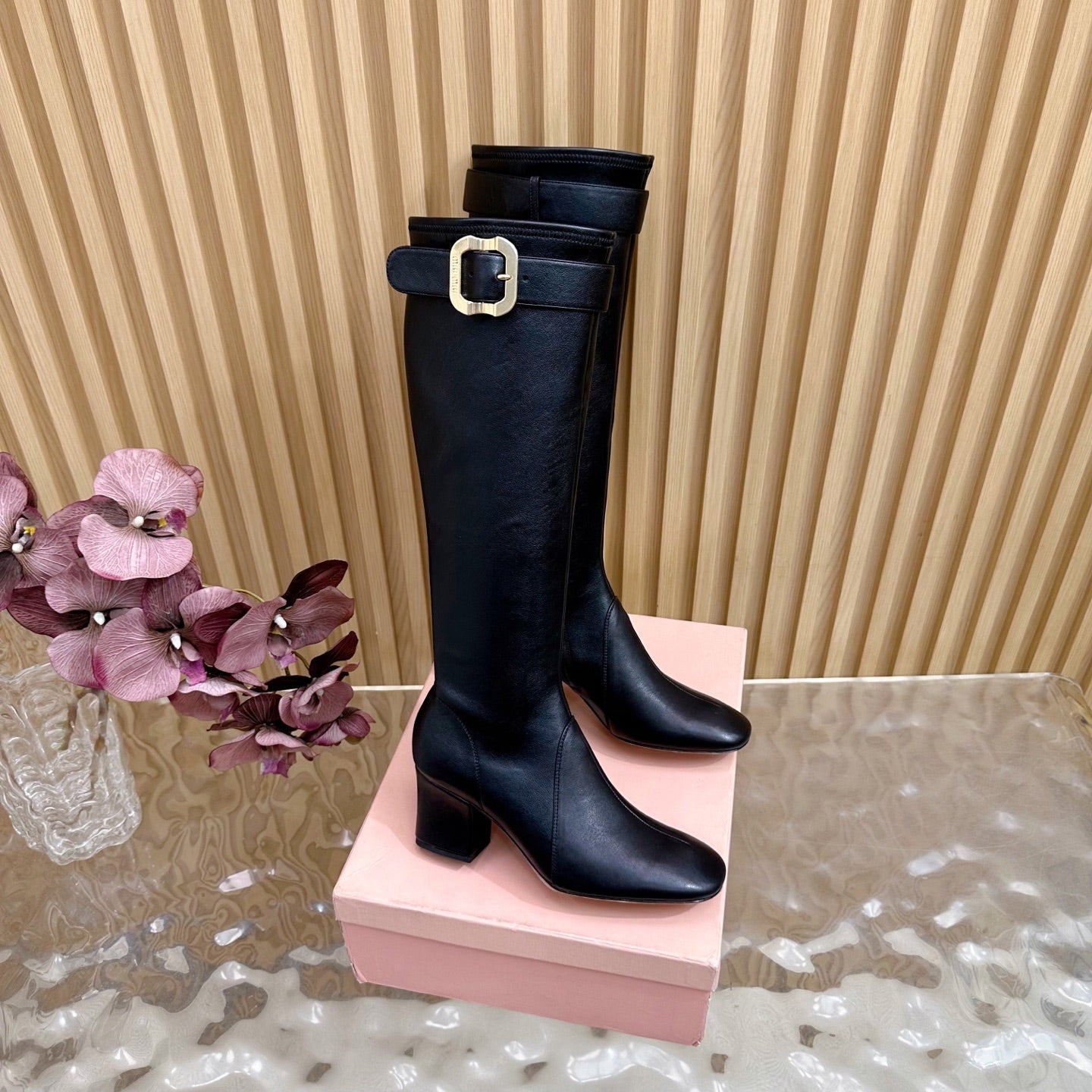 Miu Boots With Buckle Black Nappa Leather 498183