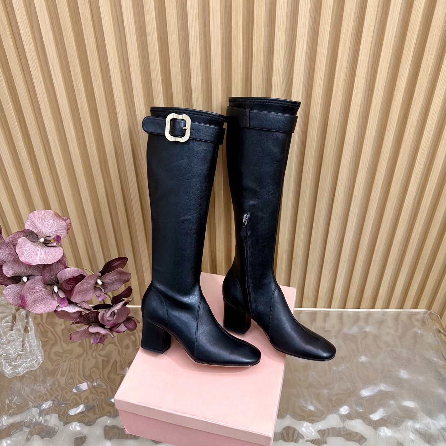 Miu Boots With Buckle Black Nappa Leather 498183