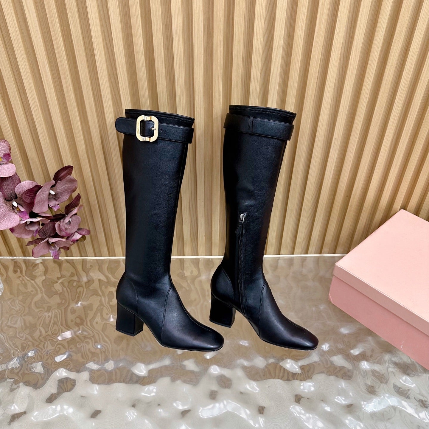 Miu Boots With Buckle Black Nappa Leather 498183