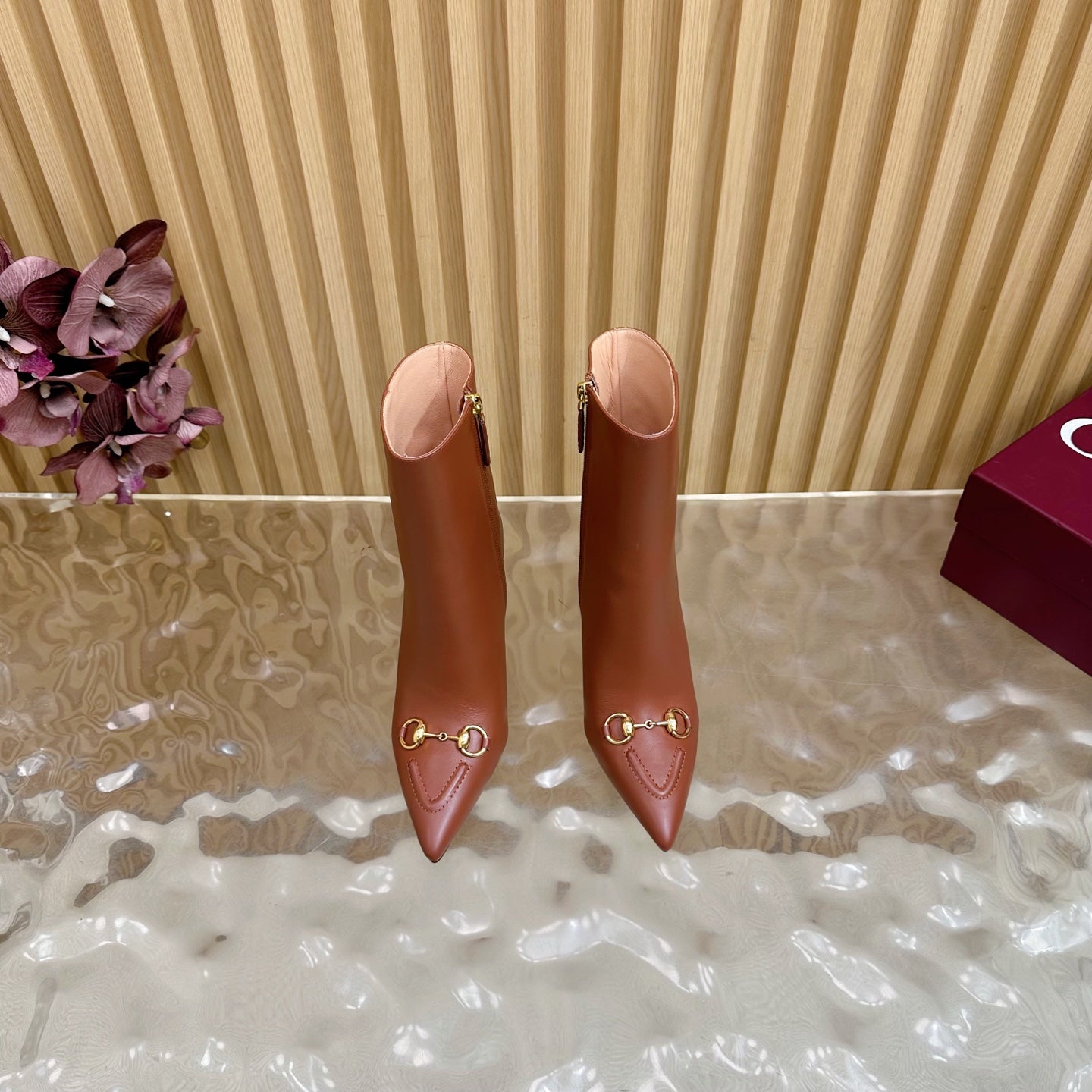 Gucci 2025 Thick-heeled Square-toed Ankle Boots Brown Sheepskin 498070