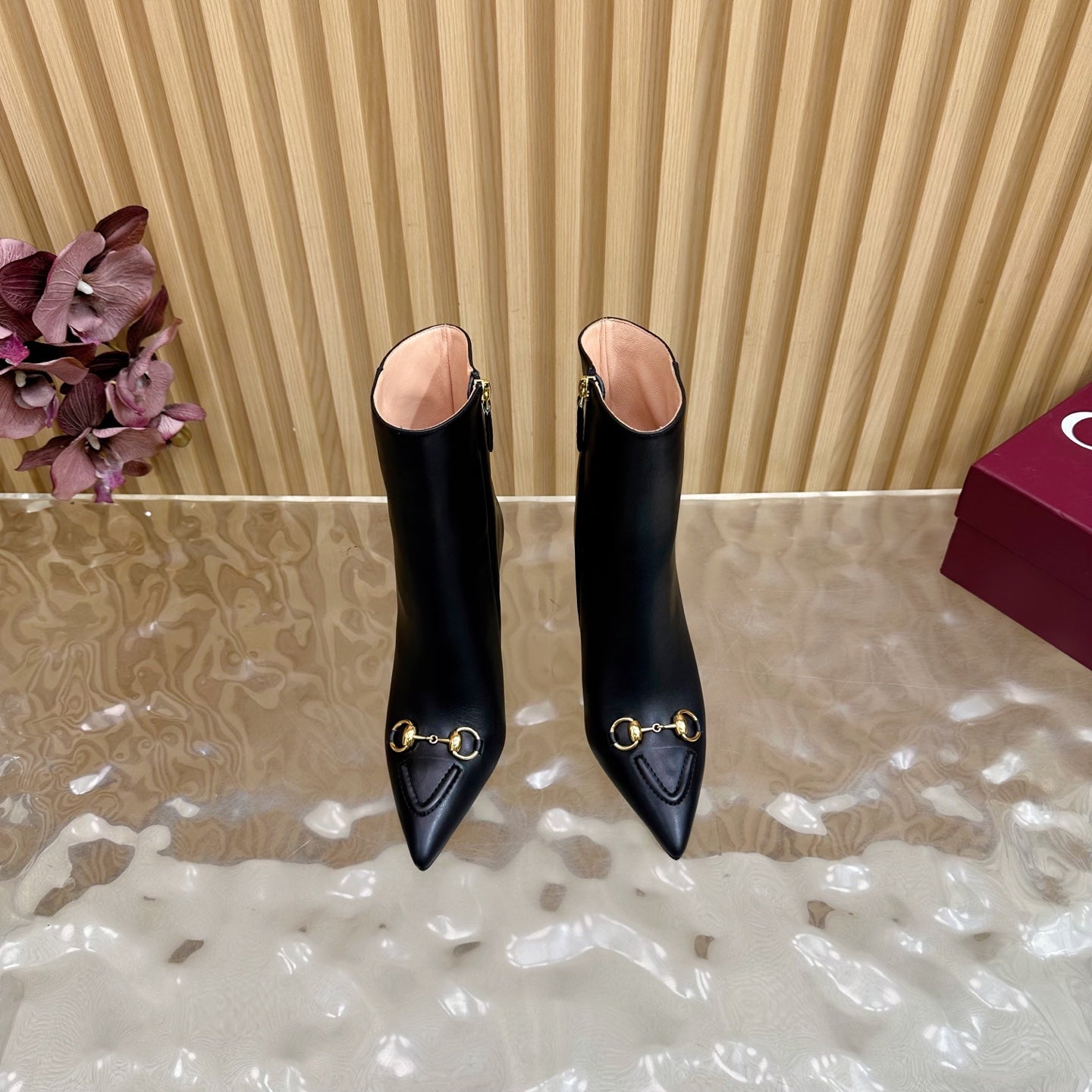 Gucci 2025 Thick-heeled Square-toed Ankle Boots Black Sheepskin 498069