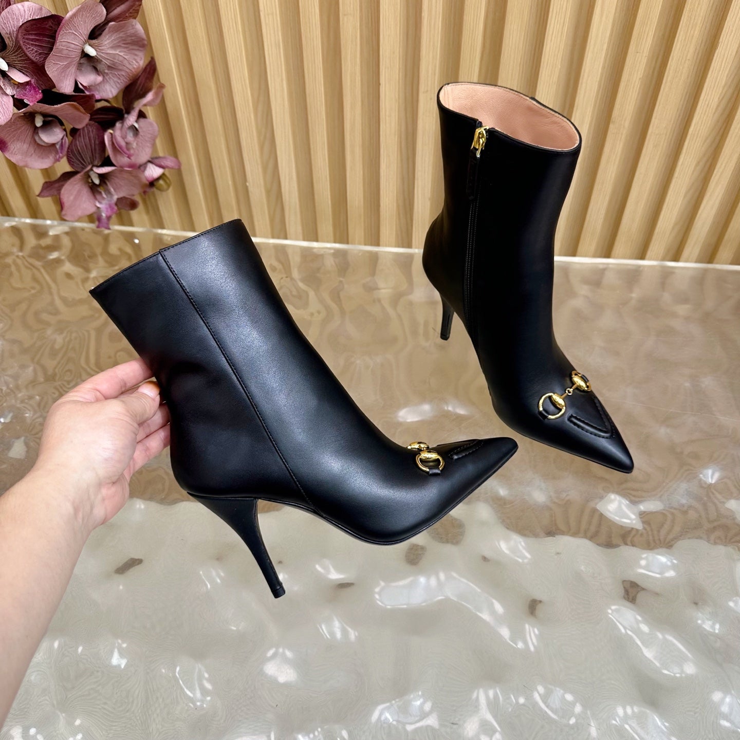 Gucci 2025 Thick-heeled Square-toed Ankle Boots Black Sheepskin 498069