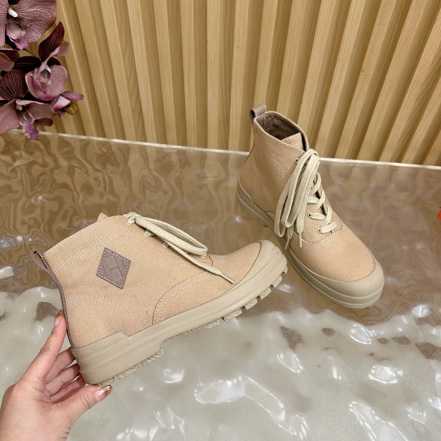 HM Kooler Ankle Boot Light Camel Canvas 498192