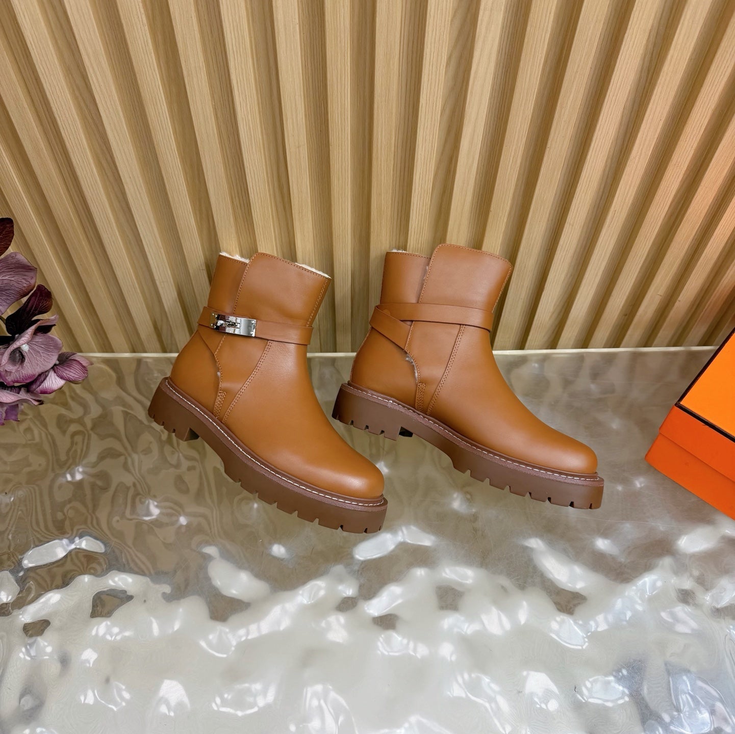 HM Jeff Ankle Boots Brown Nappa Leather Shearling 537933