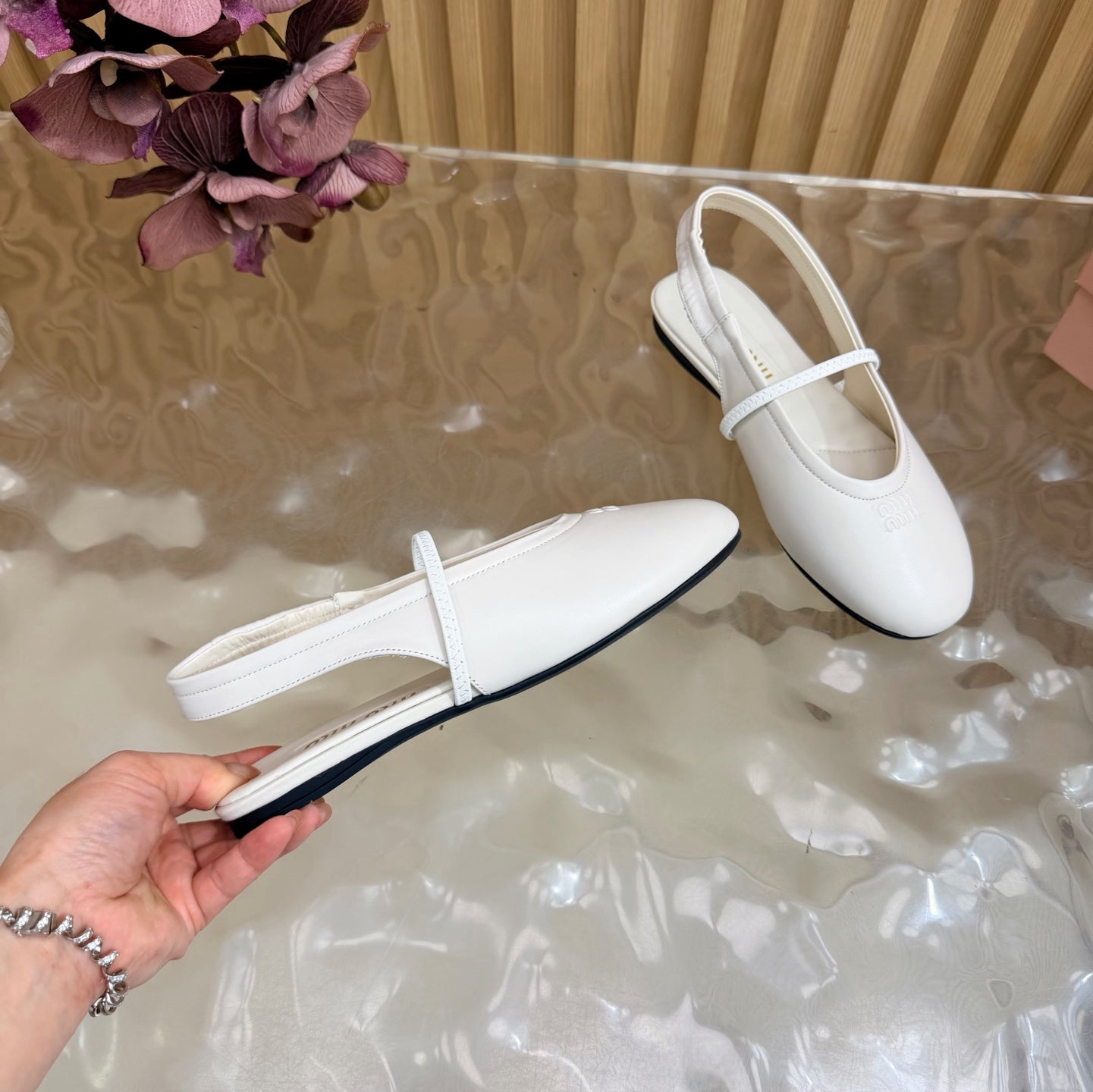 Miu 26s Slingback Ballerinas White Lambskin 933414