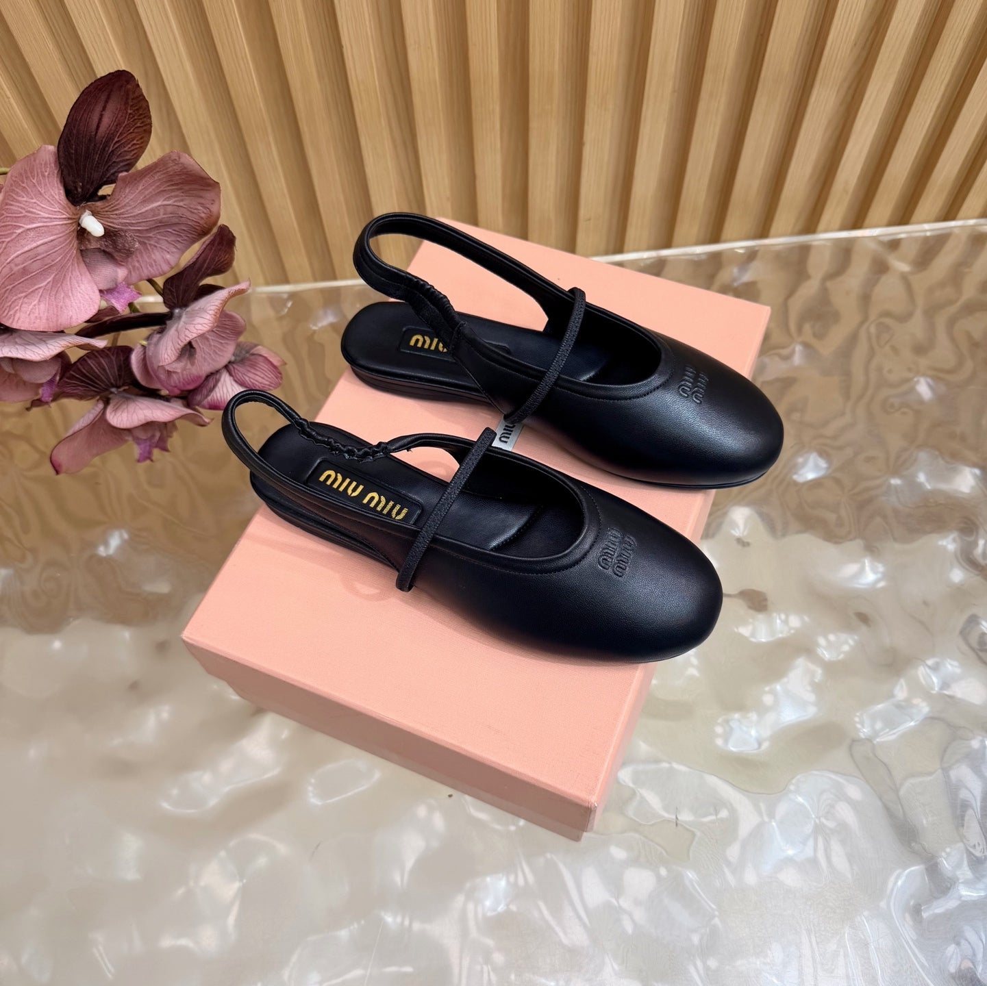 Miu 26s Slingback Ballerinas Black Lambskin 933415