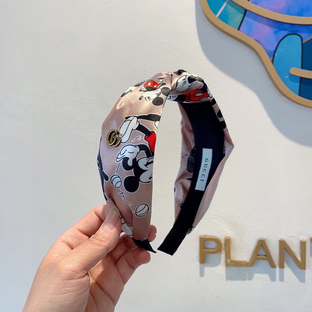 MICKEY PRINT HAIRBAND IN LIGHT PINK SILK 409359