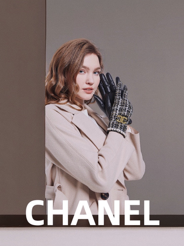 GLOVES IN BLACK MIX WHITE WOOL TWEED AND SHEEPSKIN 463846