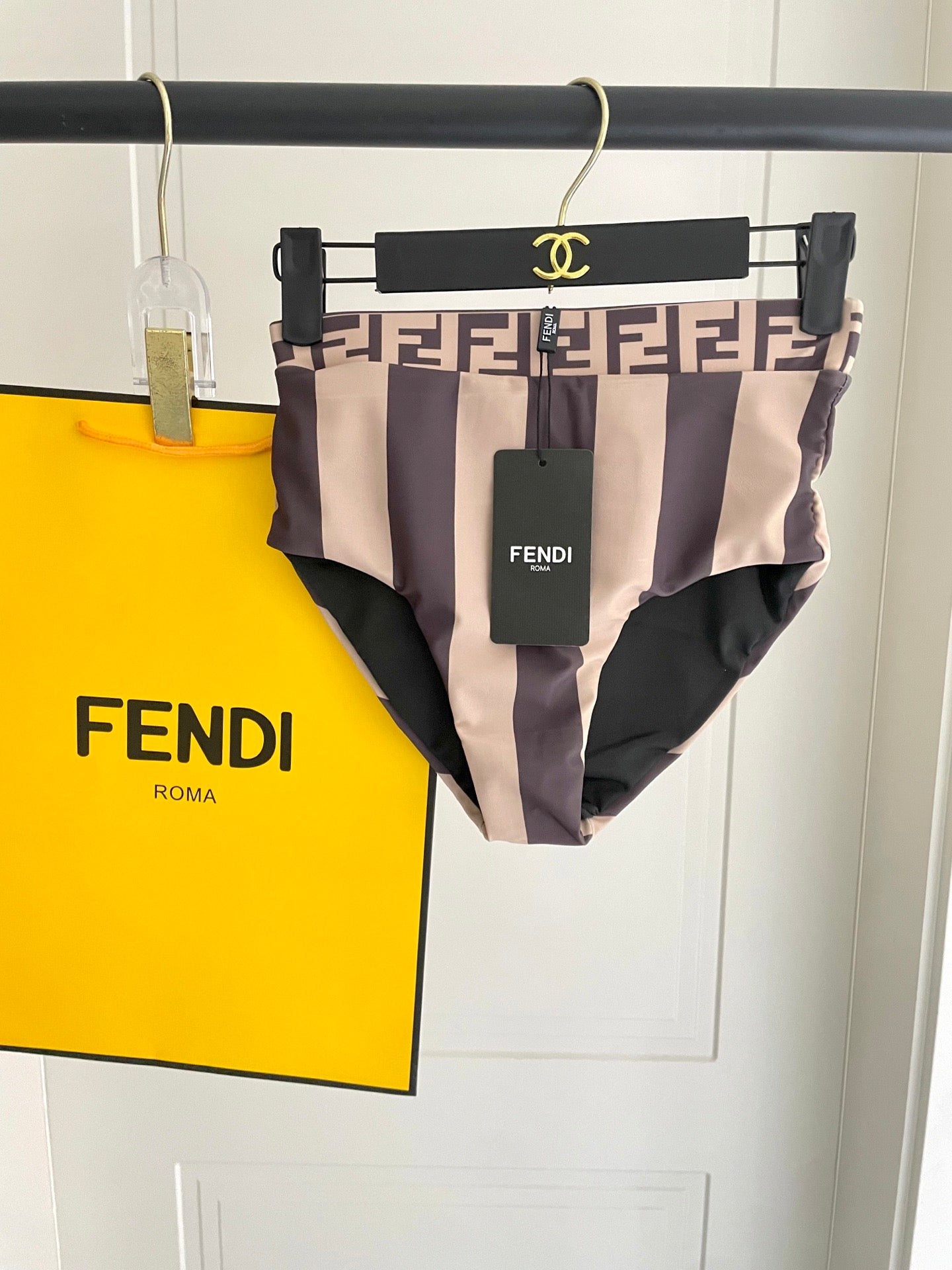 Fendi Swimsuit Brown Beige Technical Fabric 180518