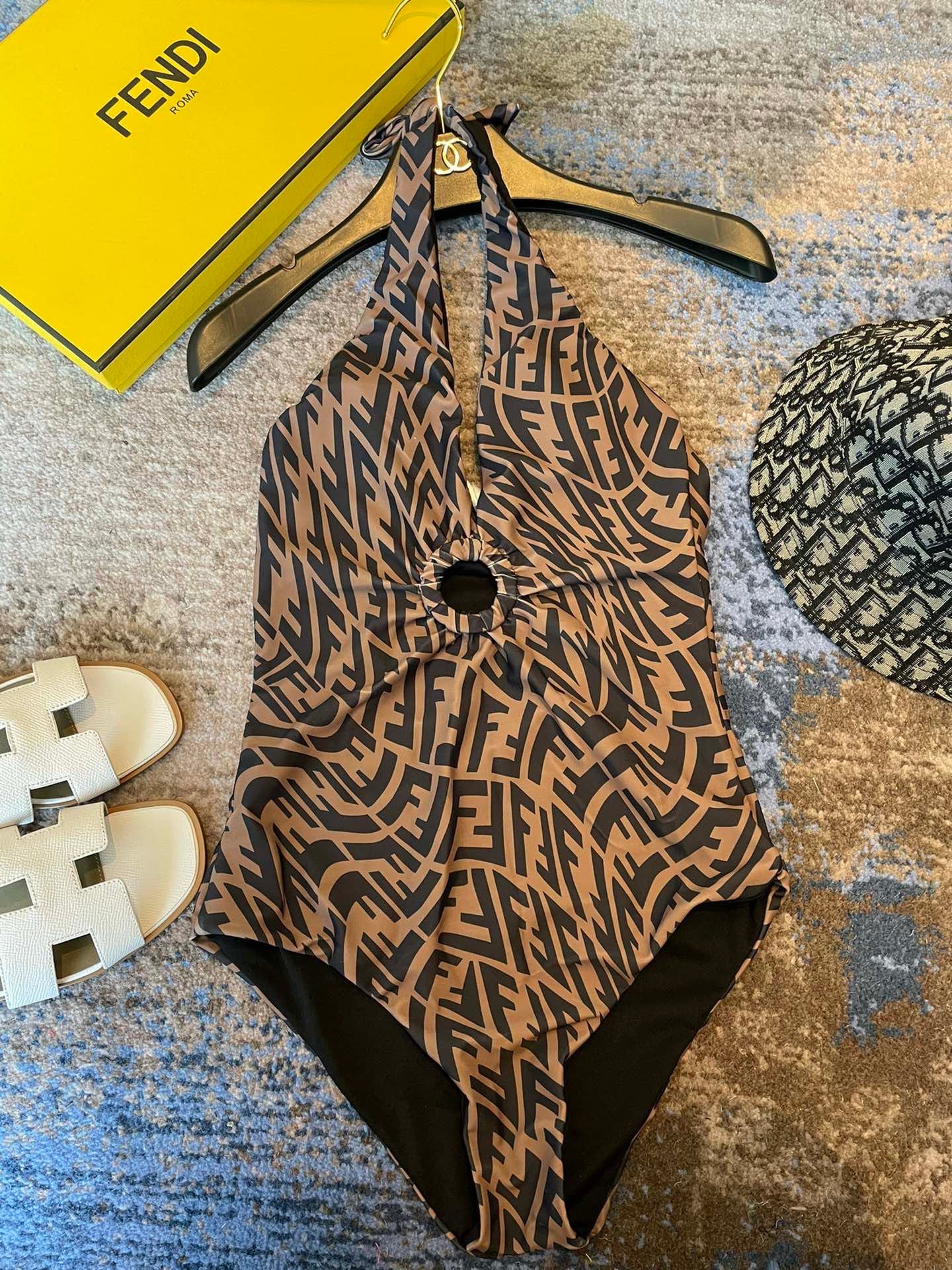 Fendi Reversible Swimsuit Black Brown Cotton 180520