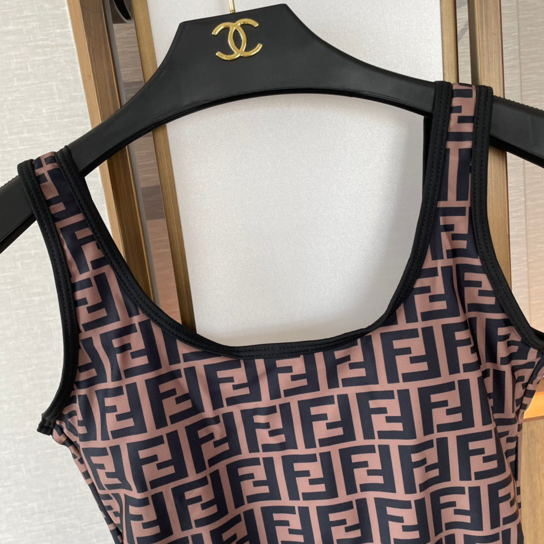 Fendi Reversible One-Piece Swimsuit Black Brown Cotton 180521