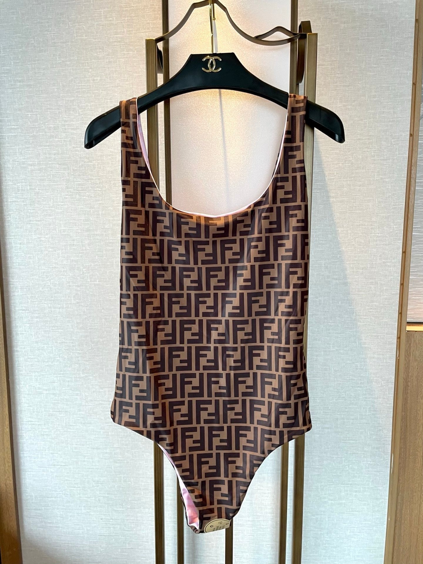 Fendi Reversible One-Piece Swimsuit Black Brown Cotton 180521