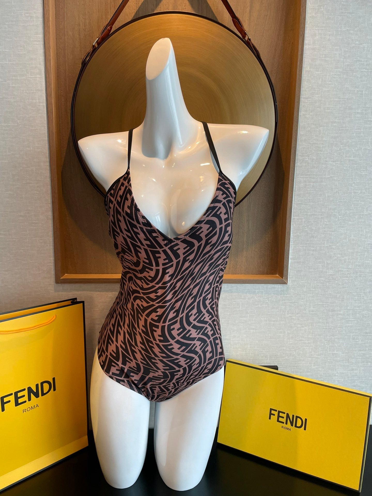 Fendi Swimsuits Black Beige Cotton 180525