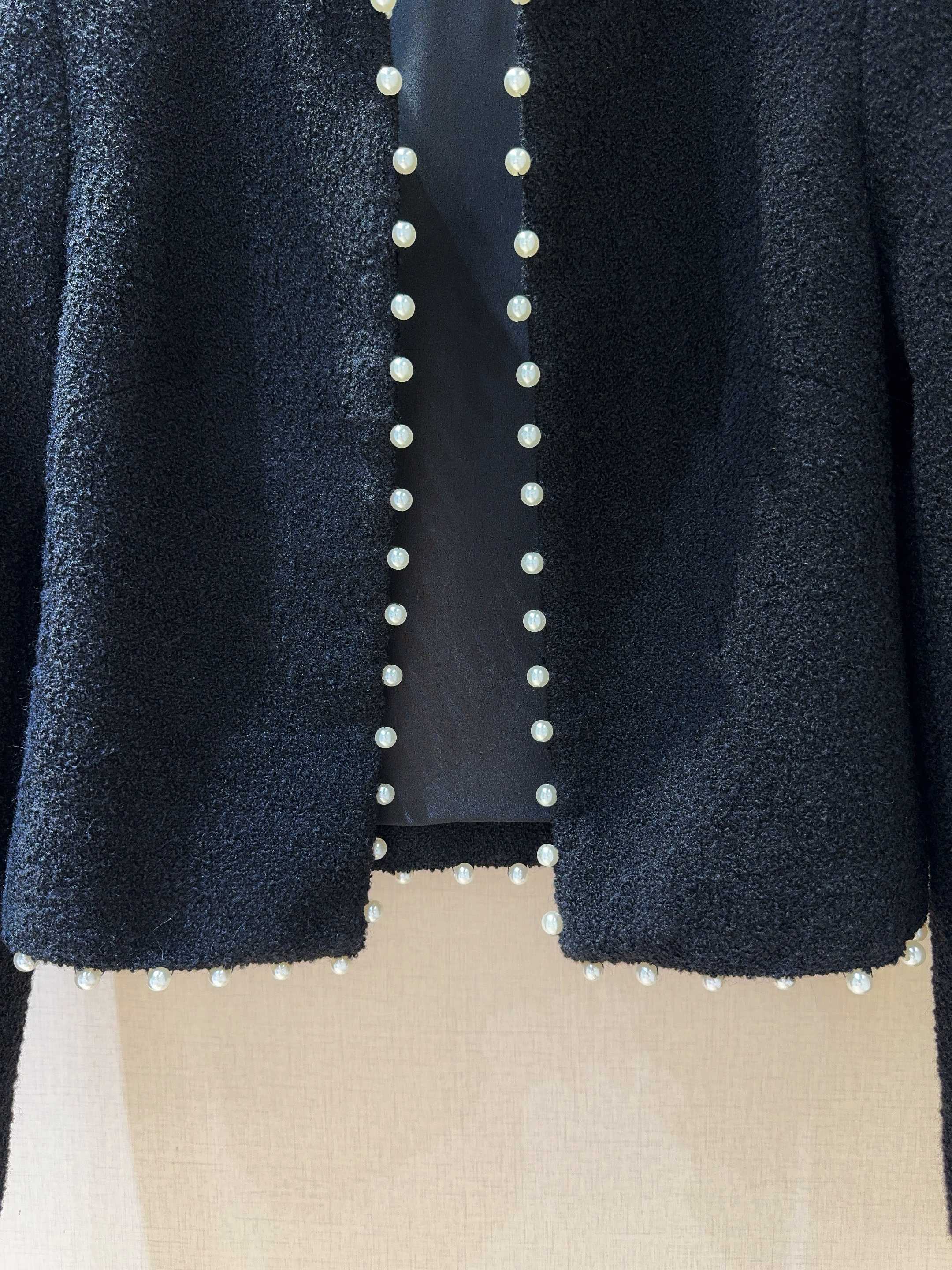 YSL 26s Cropped Jacket Navy Blue Tweed 413215