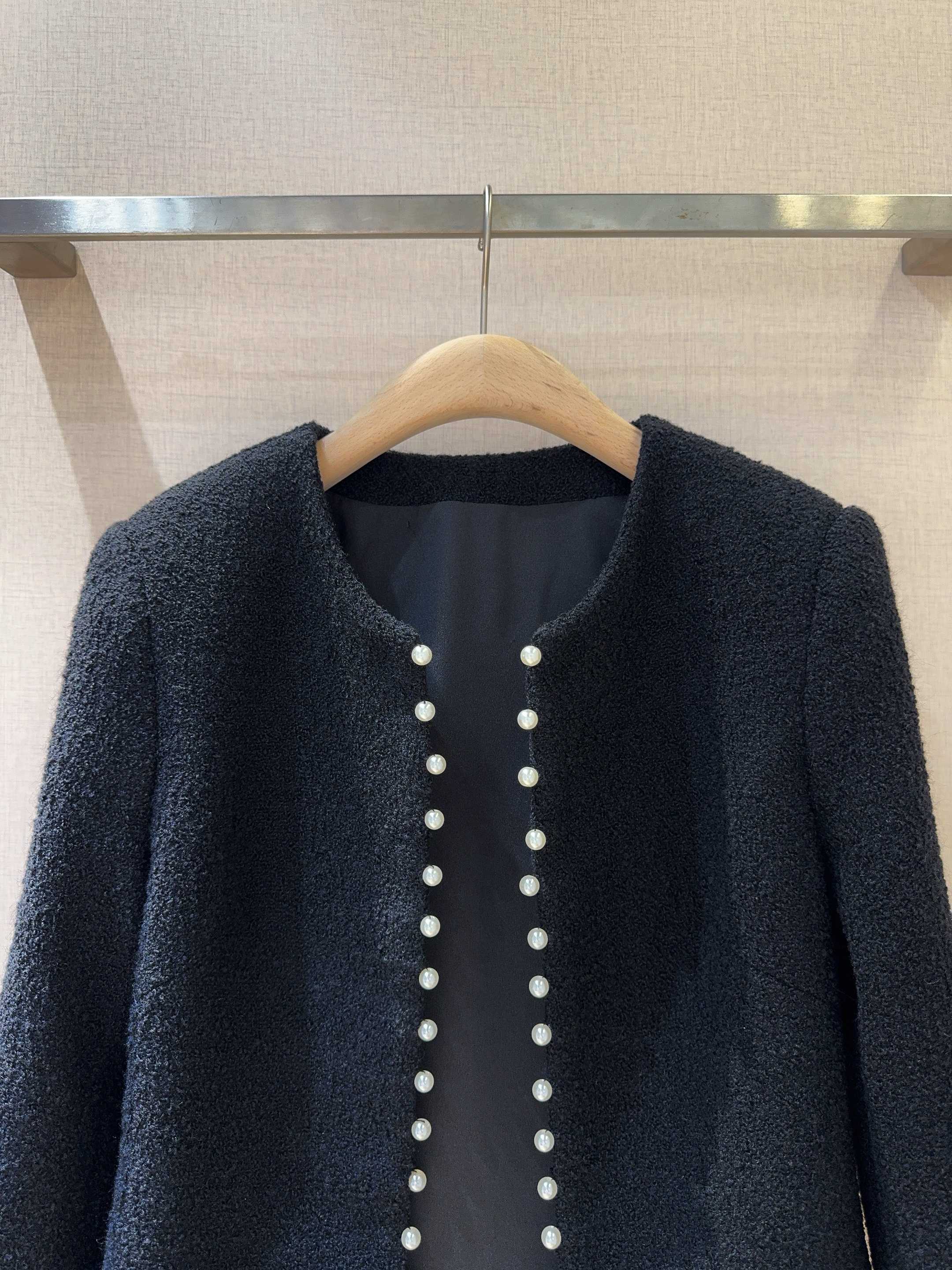 YSL 26s Cropped Jacket Navy Blue Tweed 413215