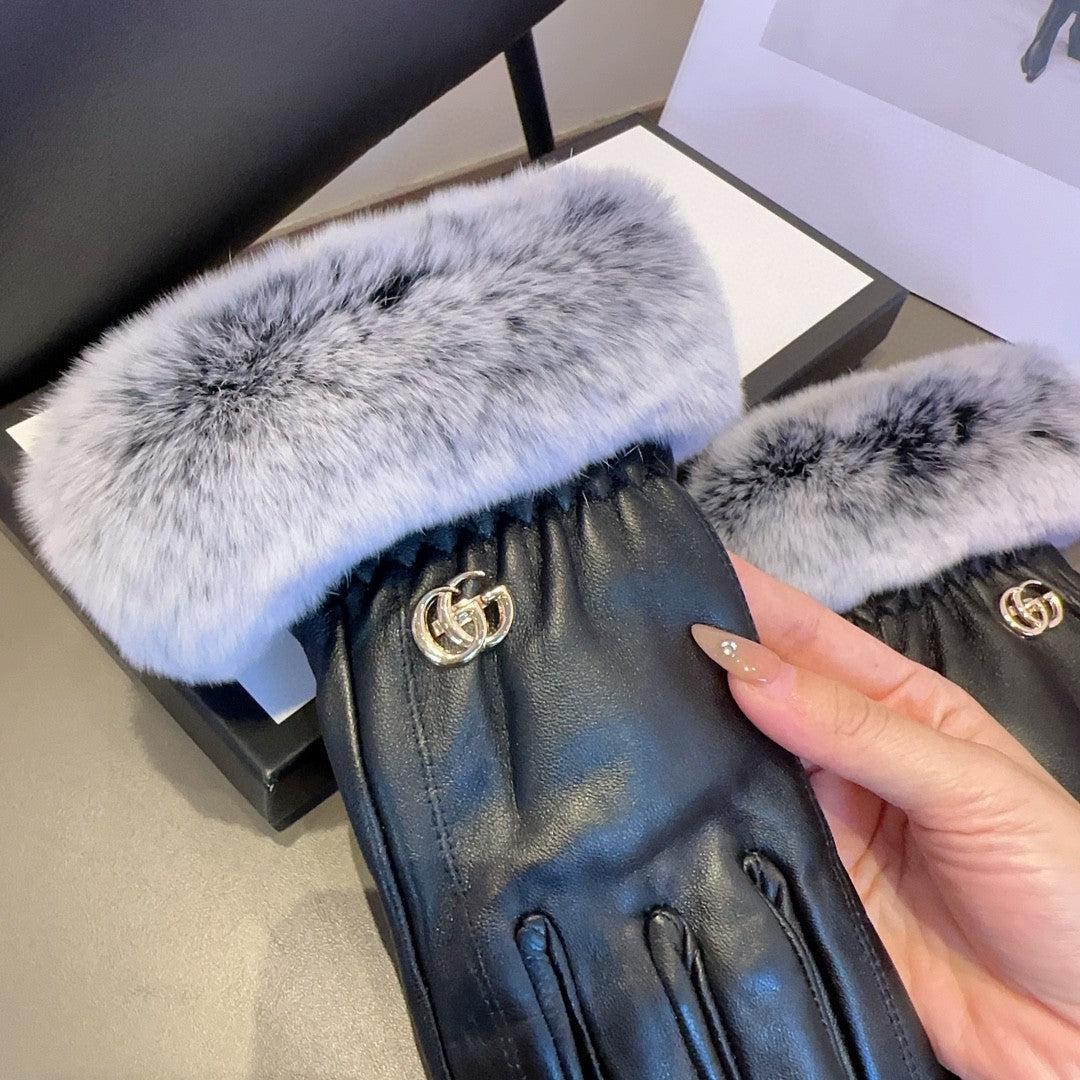 DOUBLE G GLOVES IN BLACK LAMBSKIN AND RABBIT FUR 466796