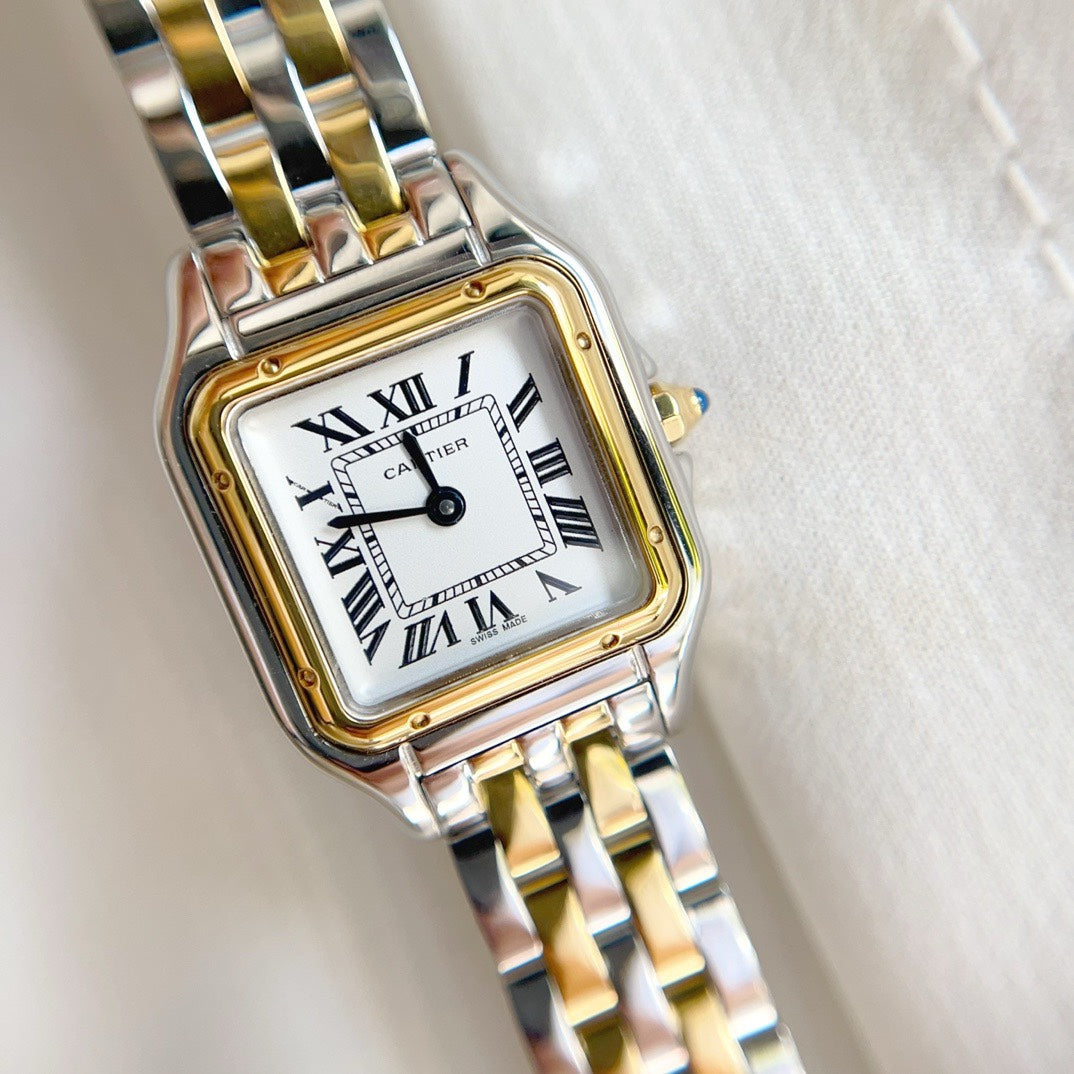 Panthere 22mm Yellow Gold Silver Double Chain 44cm