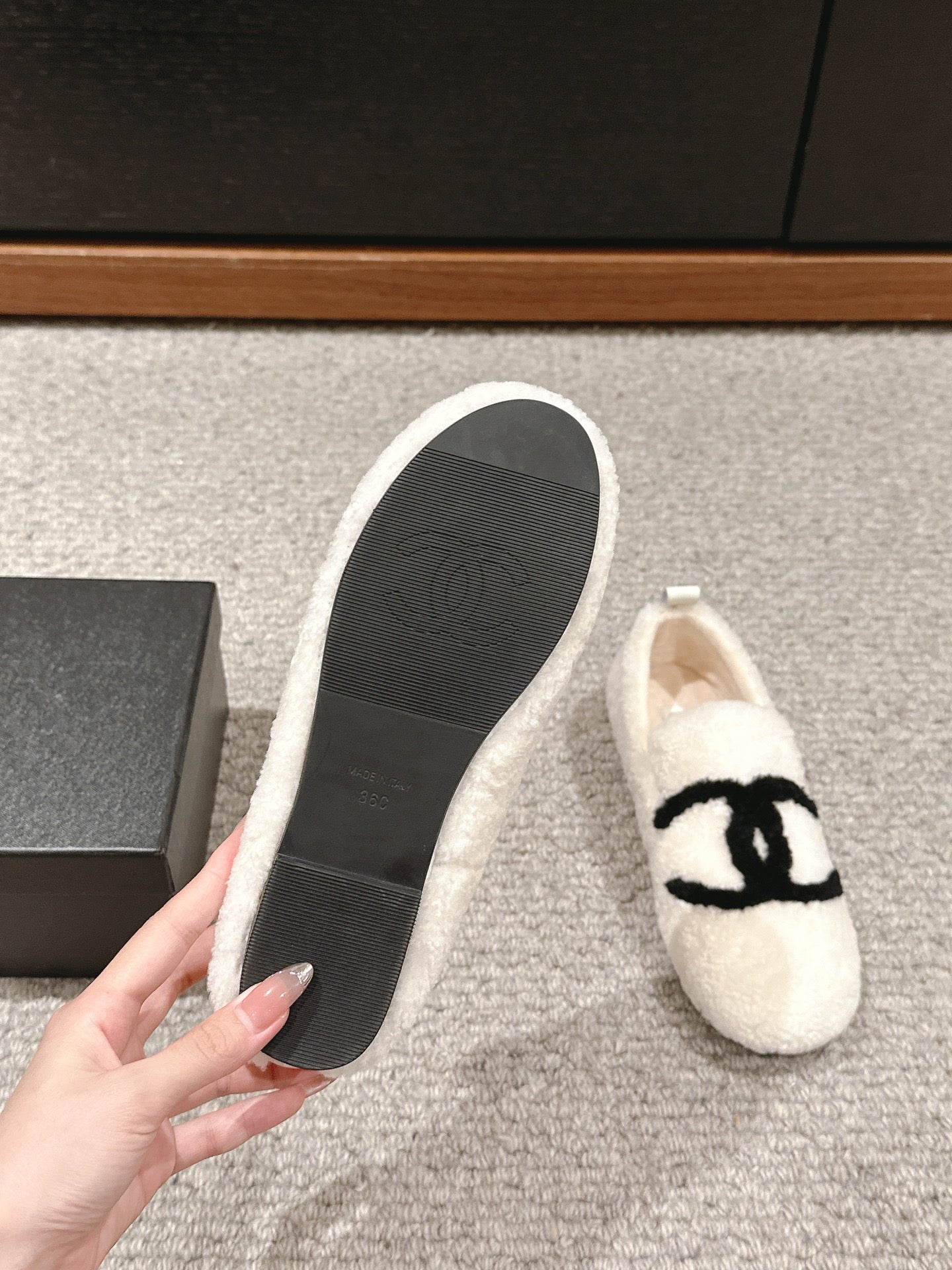 CC Loafers In White Fleece With White Logo