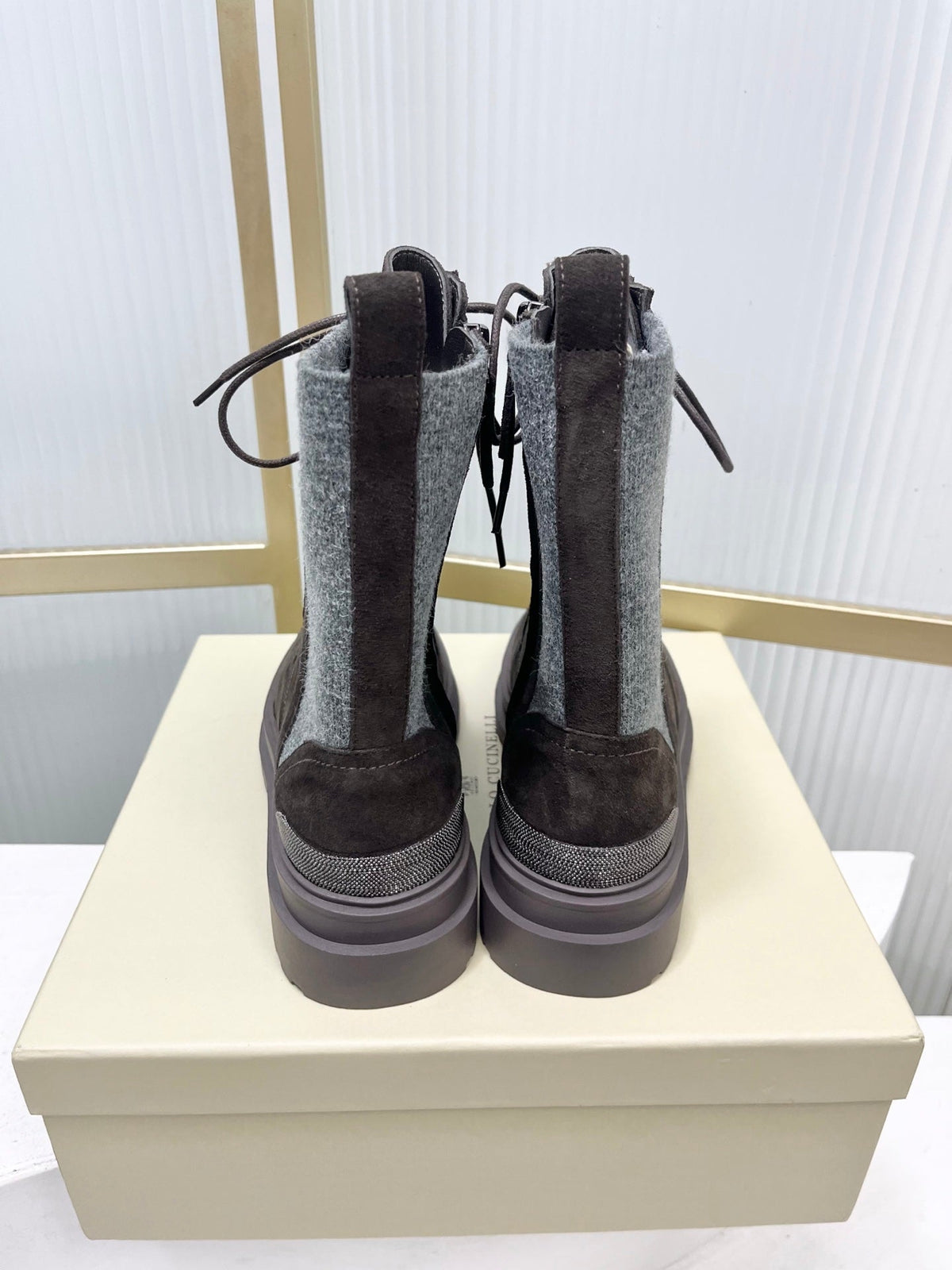 Brunello 26s Suede Boots 4cm Dark Brown Grey 187942