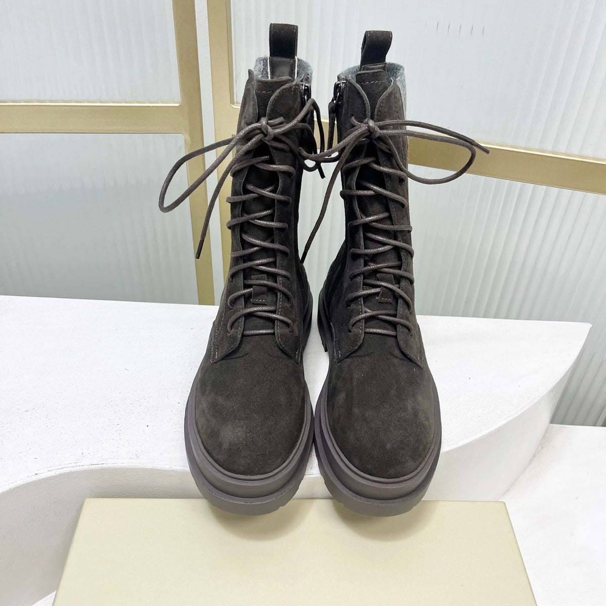 Brunello 26s Suede Boots 4cm Dark Brown Grey 187942