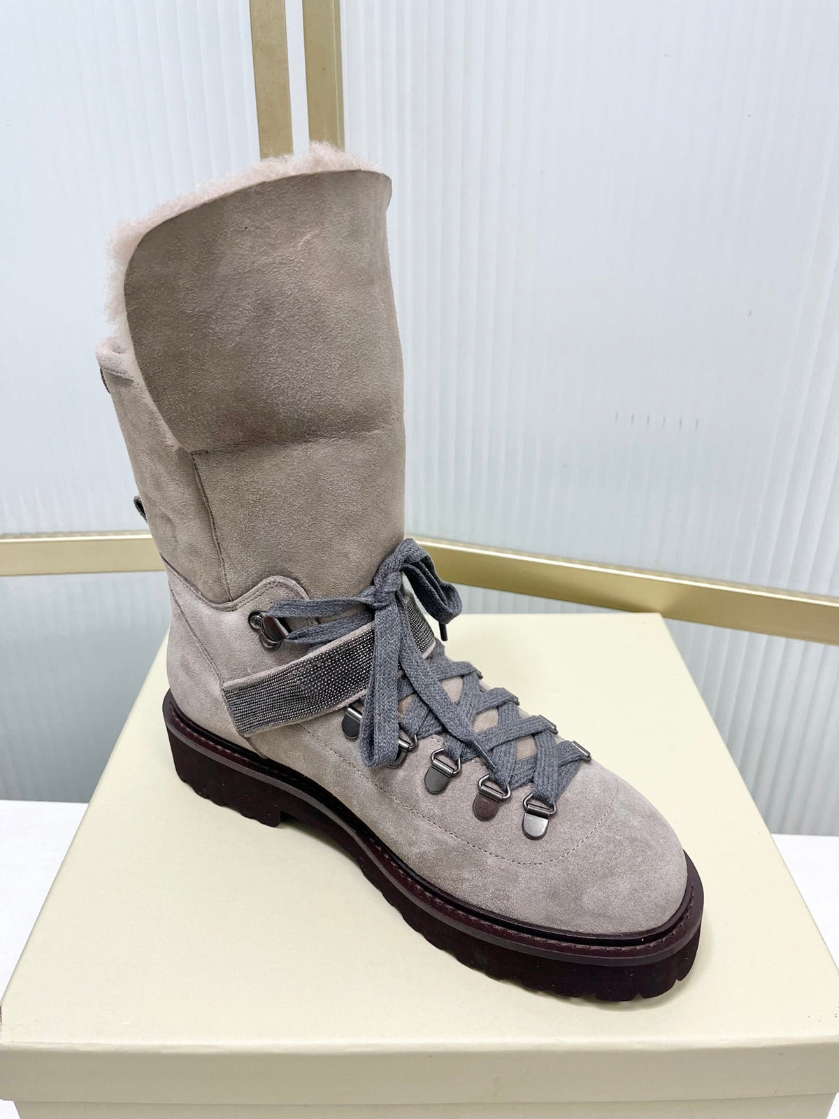 Brunello 26s Boots 4cm Grey Shearling Suede 187951