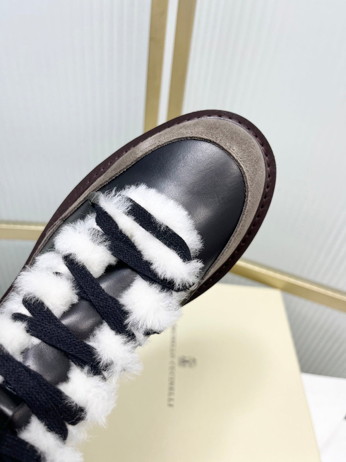 Brunello 26s Boots 4cm Black White Shearling Leather 187957