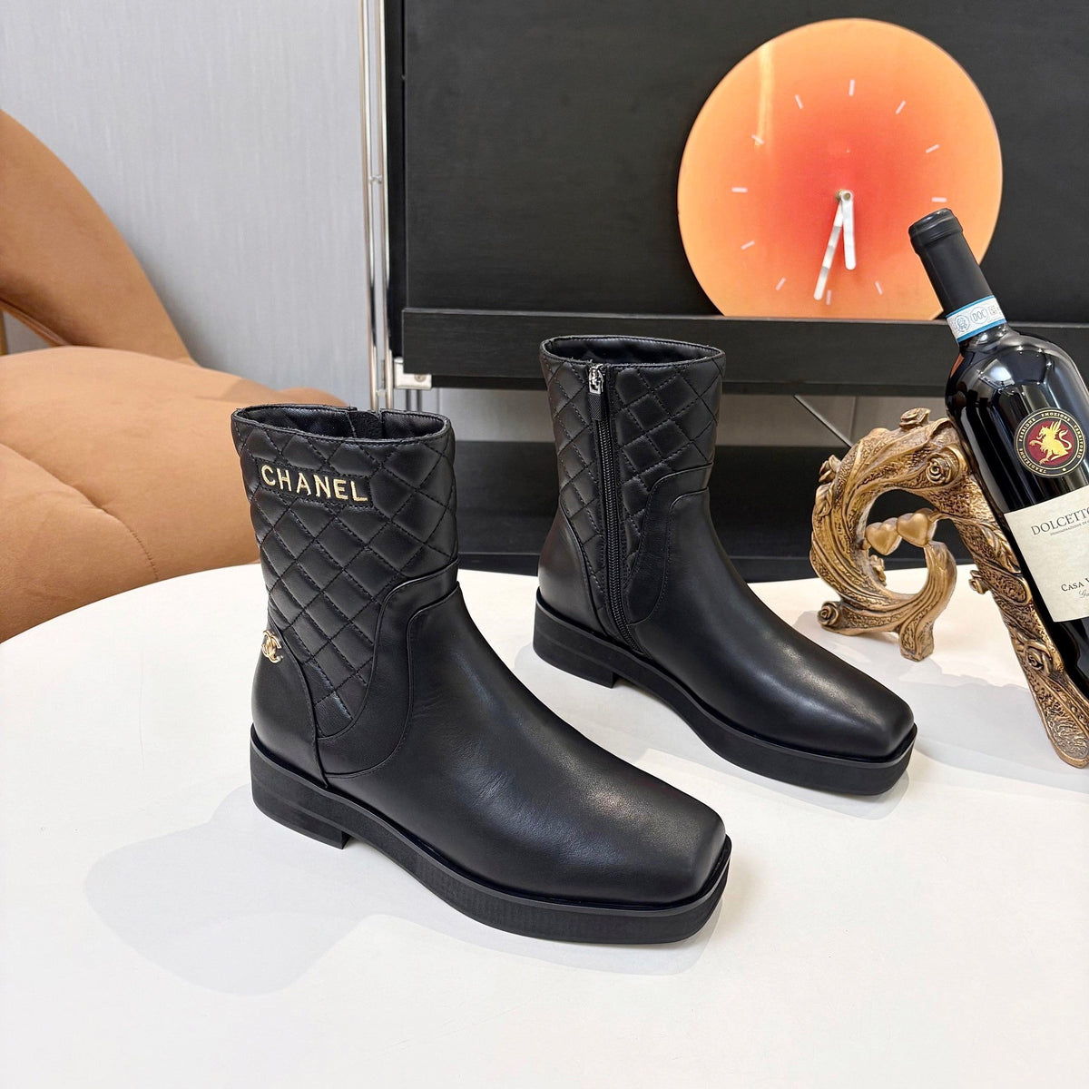 Chanel 26s Quilted Ankle Boots 4cm Black Leather 168208