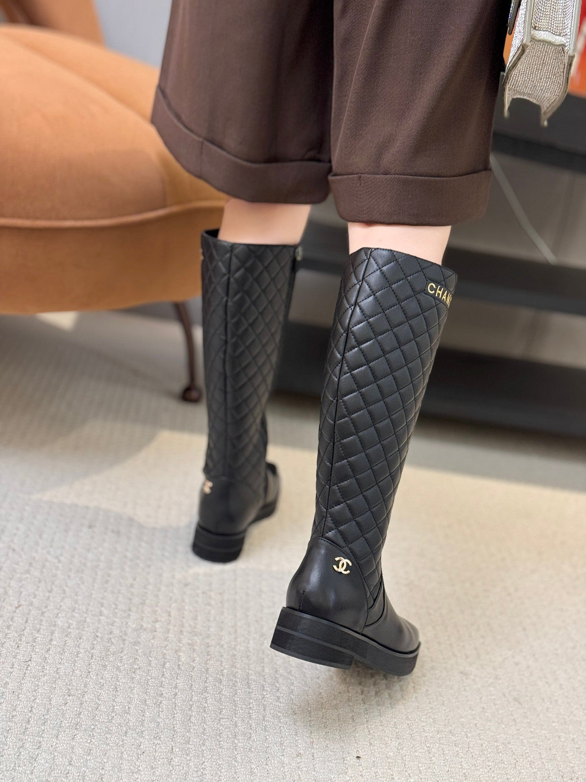 Chanel Quilted High Boots 4cm Black Leather 168210