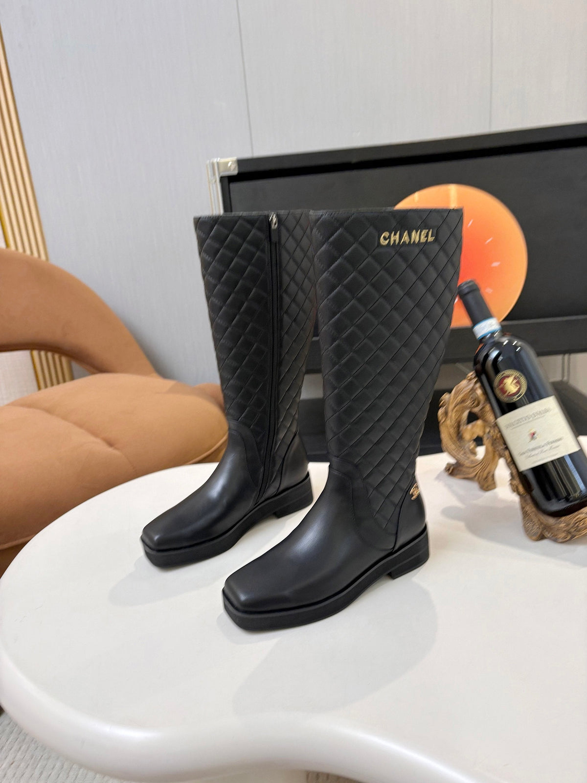 Chanel Quilted High Boots 4cm Black Leather 168210