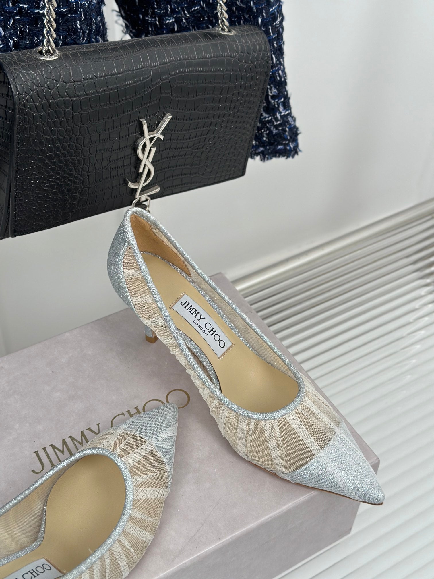 Jimmy Choo 2025 Love Pump White Mesh Leather