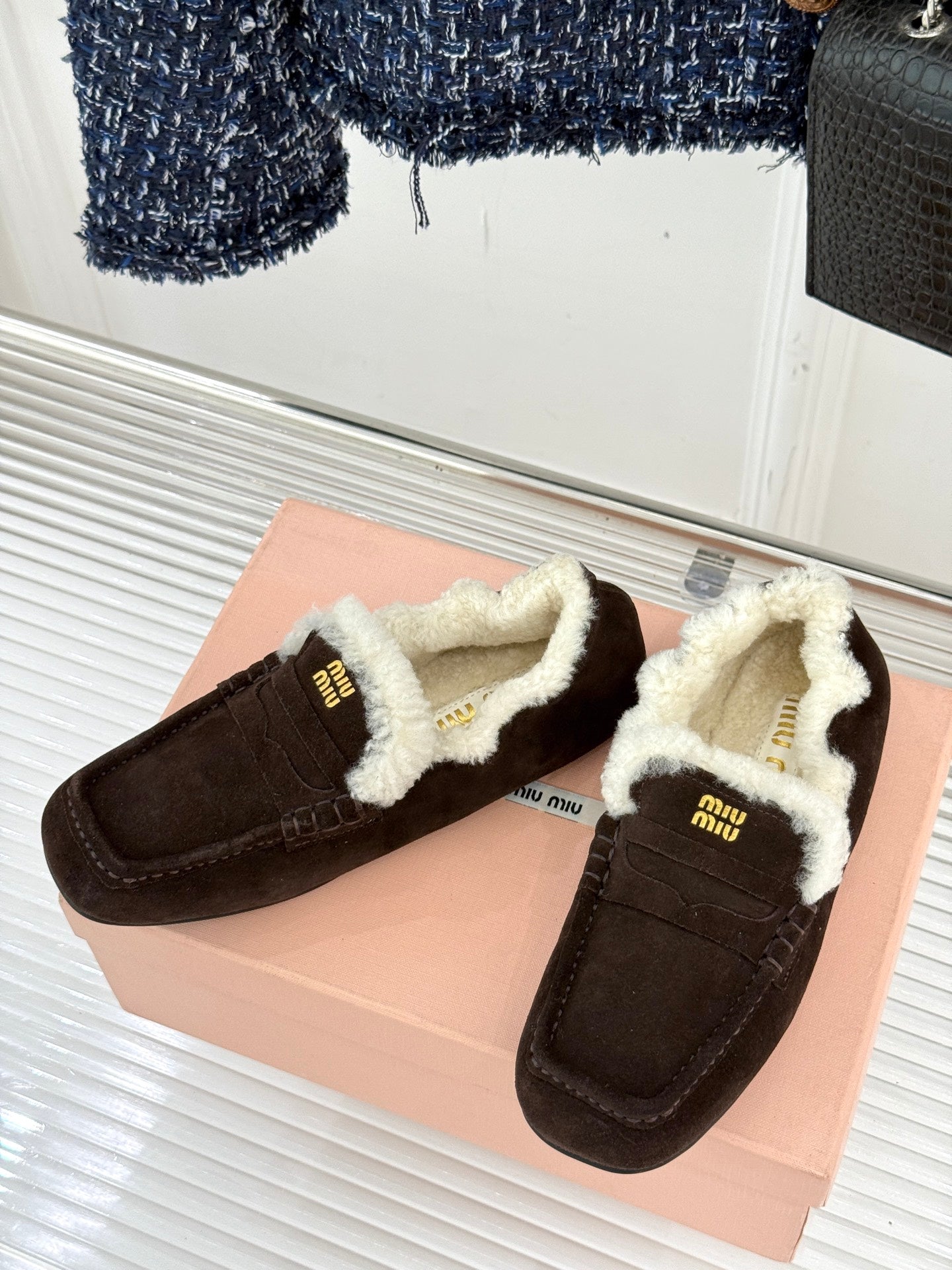 Miumiu 25 Loafer Brown mix White Suede Fur 471993