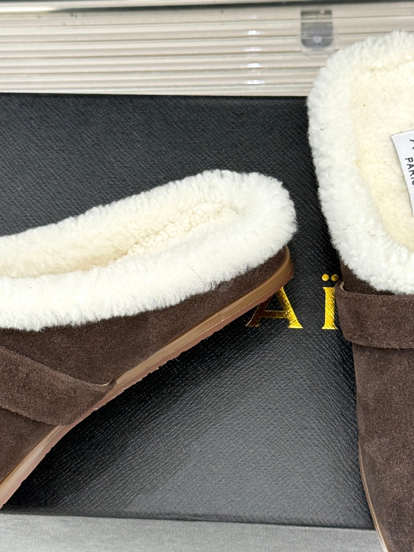 Alaia 25WF slippers belt buckle chocolate brown suede wool 472231