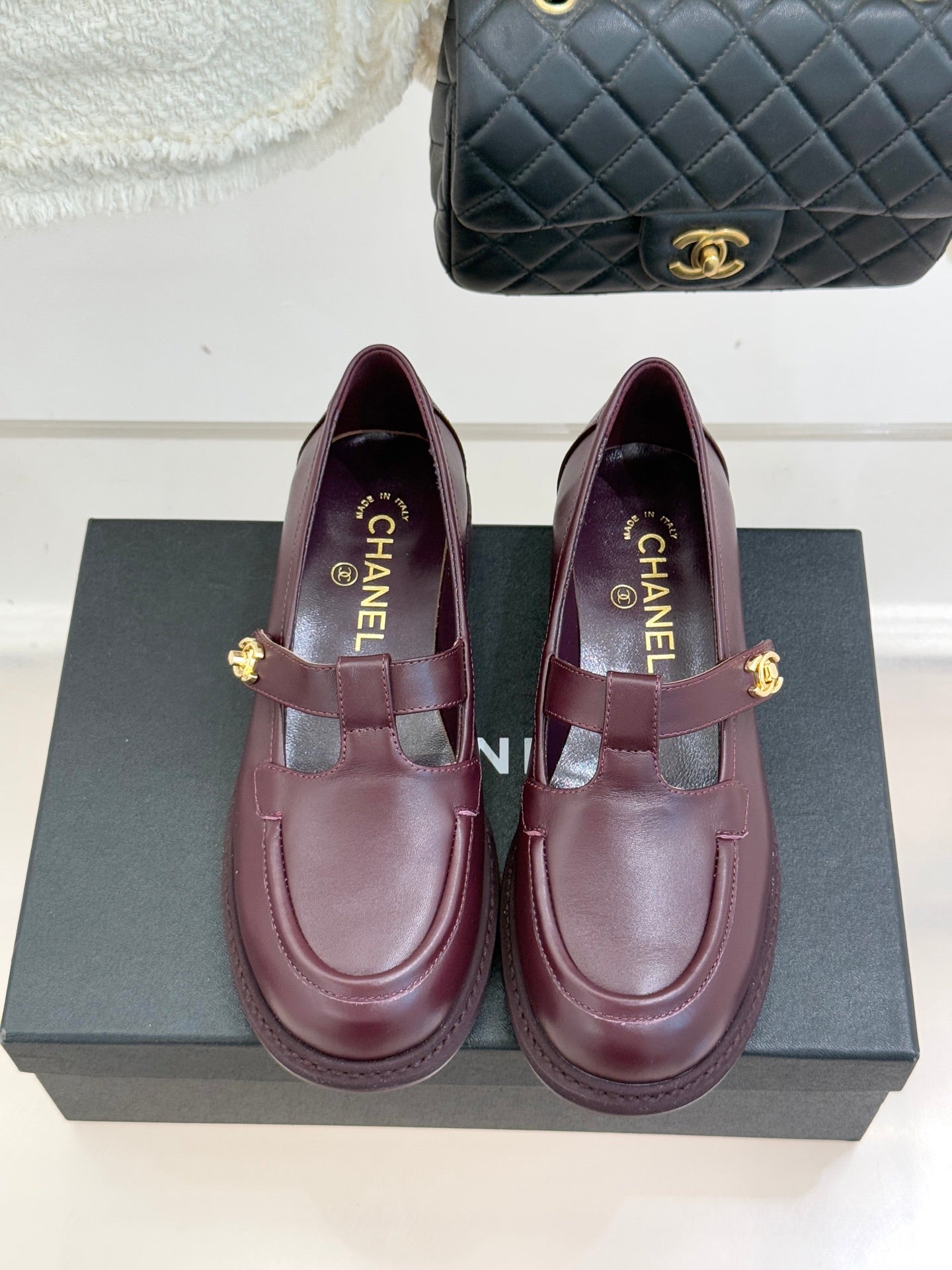 CCMary Jane Loafers CC Logo Buckle Burgundy Cowhide 512059