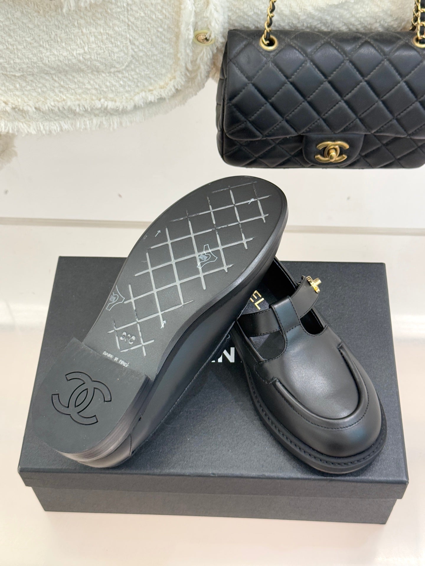 CCMary Jane Loafers CC Logo Buckle Black Cowhide 512060
