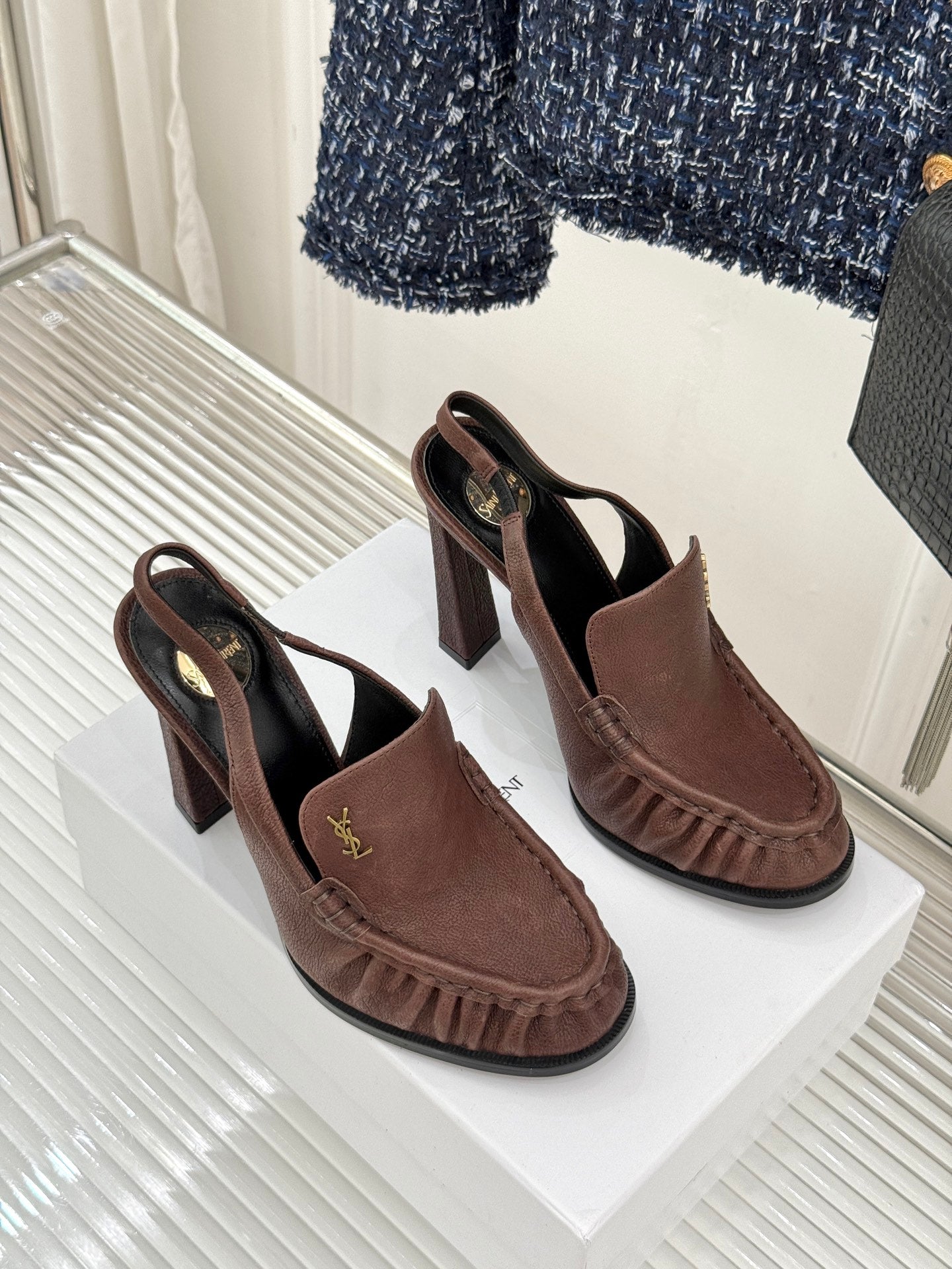 YSL 26WF Le Slingback 10.5cm Brown Cowhide 642950
