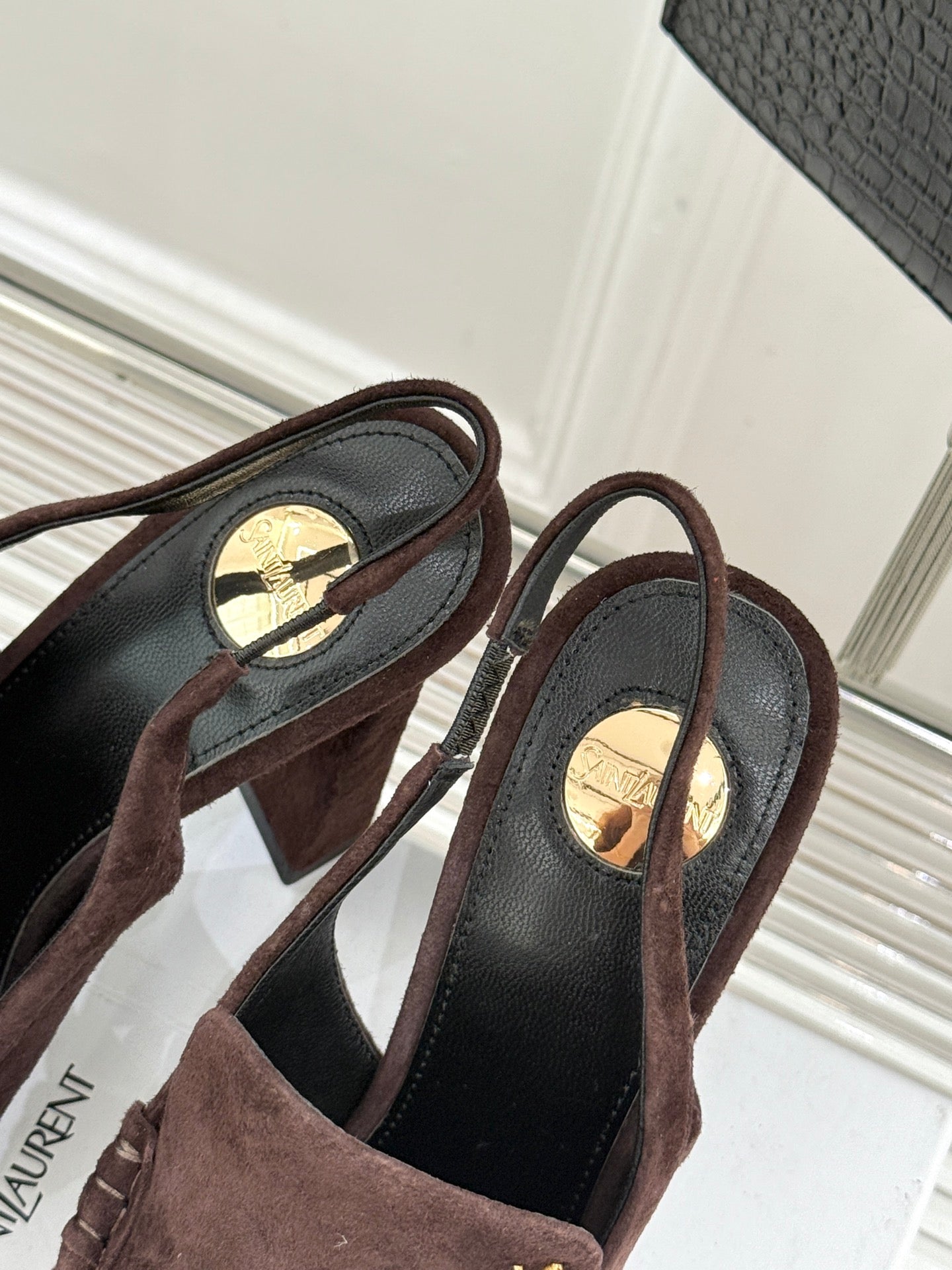 YSL 26WF Le Slingback 10.5cm Dark Brown Suede 642953