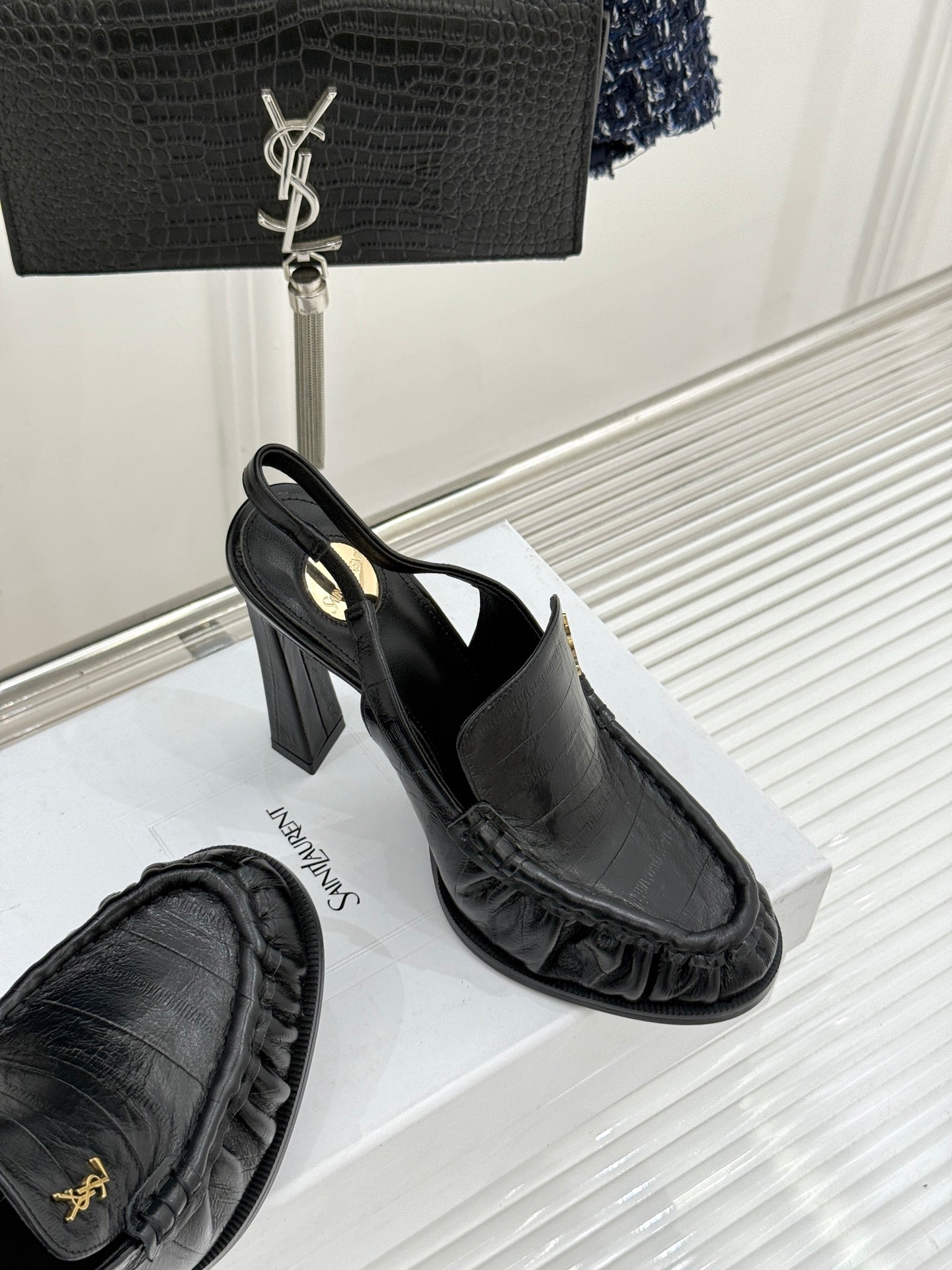 YSL 26WF Le Slingback 10.5cm Black Leather 642955